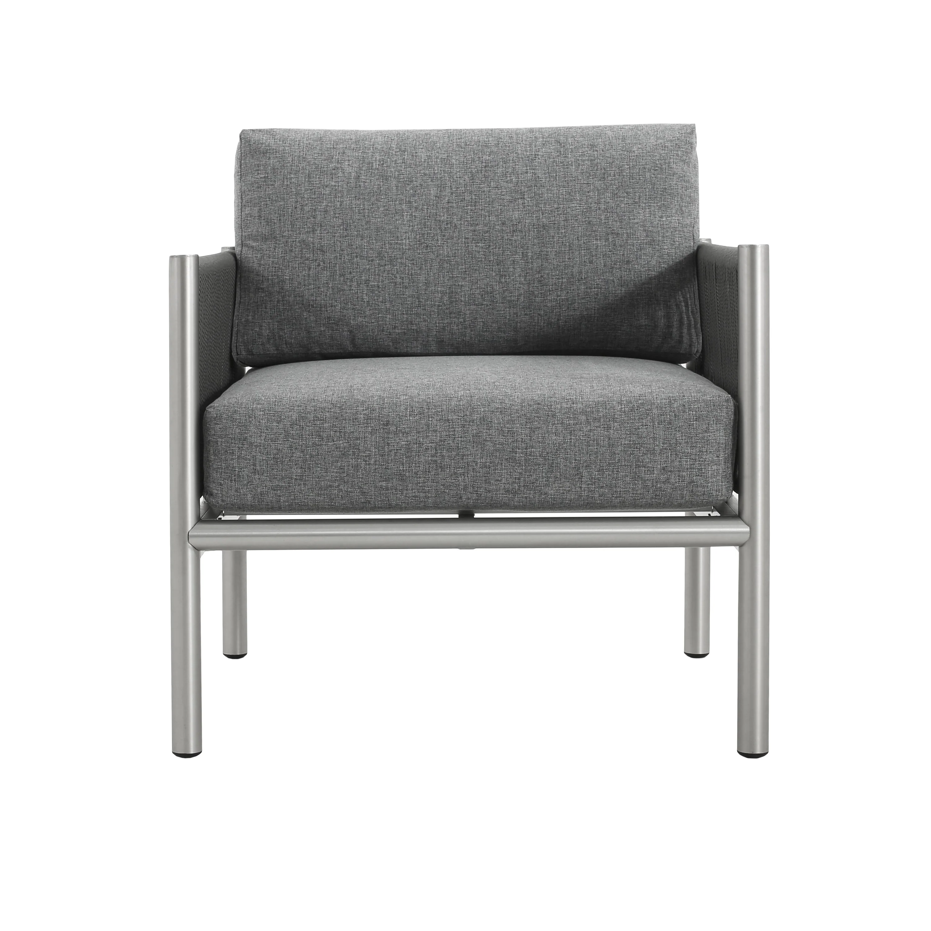 Hargrove Club Chair Stylish Aluminum Frame Braided Rope Sofa Silver Grey - Image 4