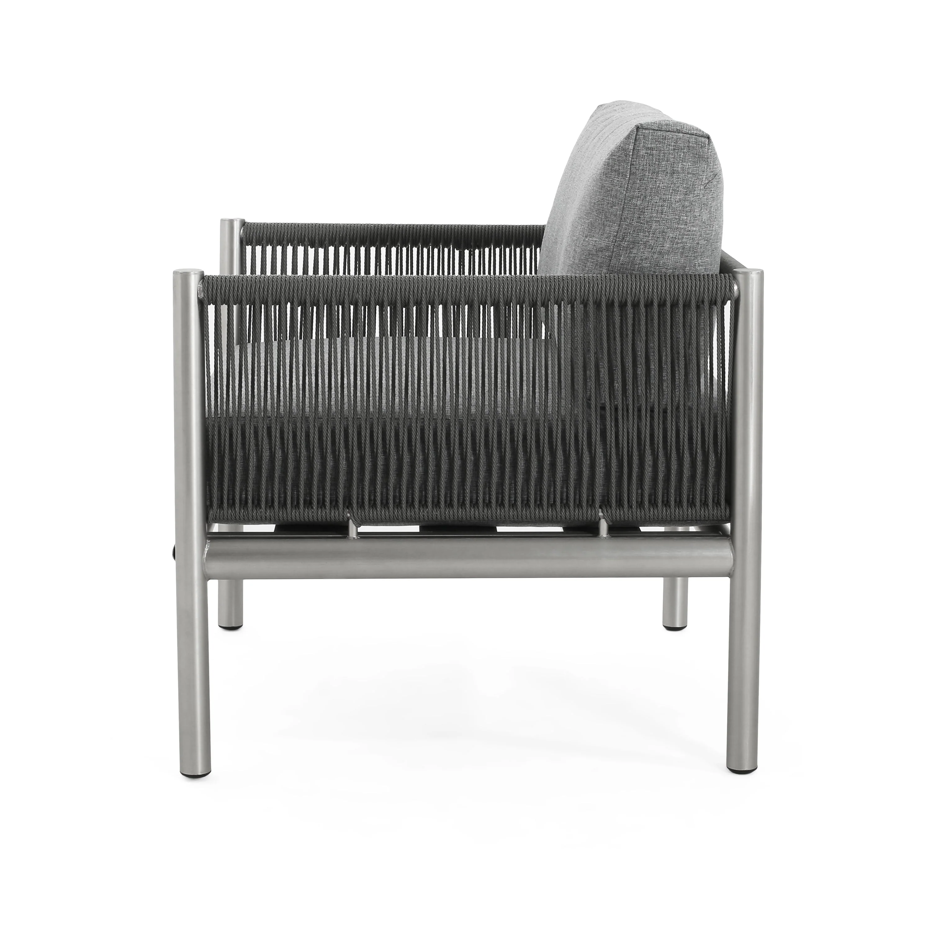 Hargrove Club Chair Stylish Aluminum Frame Braided Rope Sofa Silver Grey - Image 5