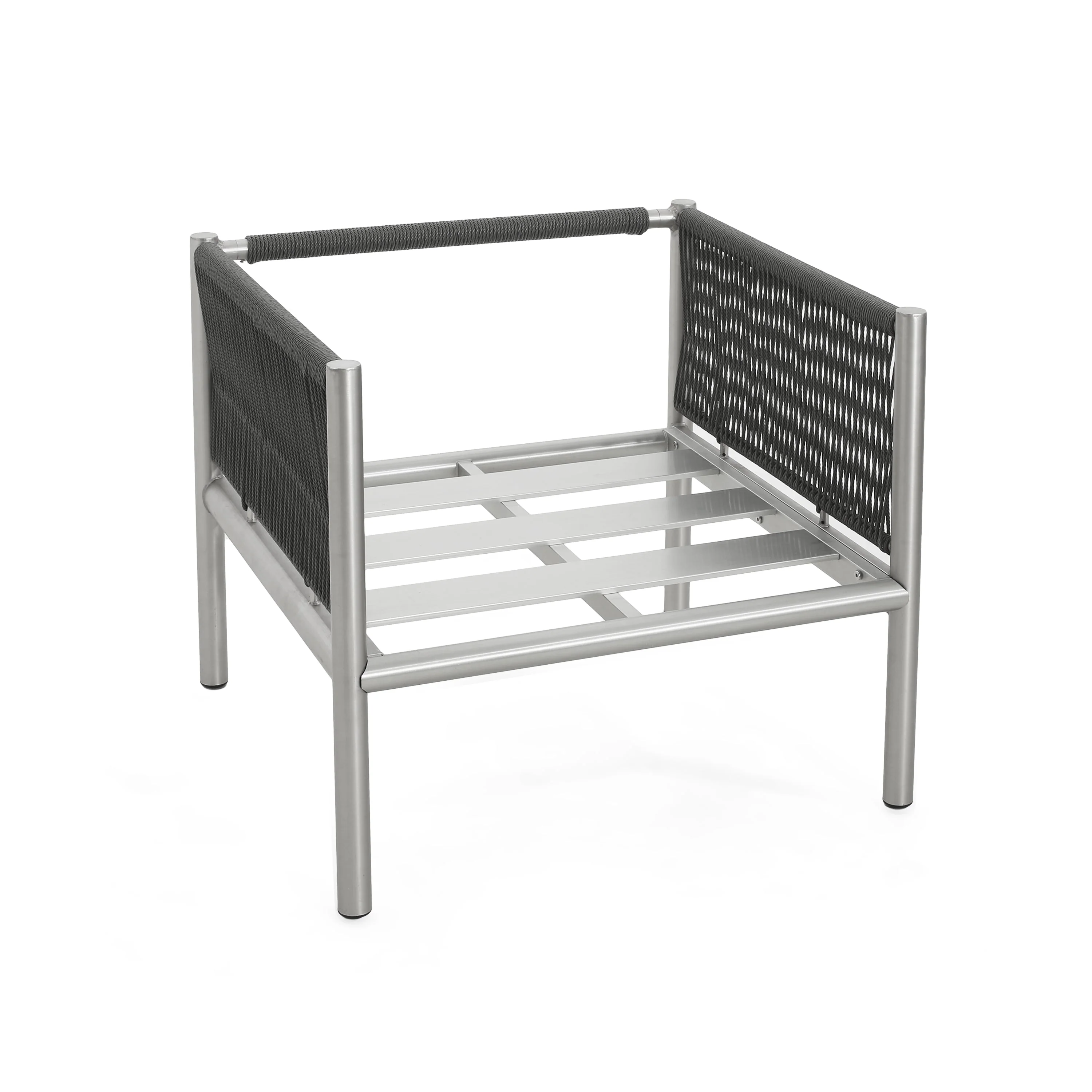 Hargrove Club Chair Stylish Aluminum Frame Braided Rope Sofa Silver Grey - Image 6
