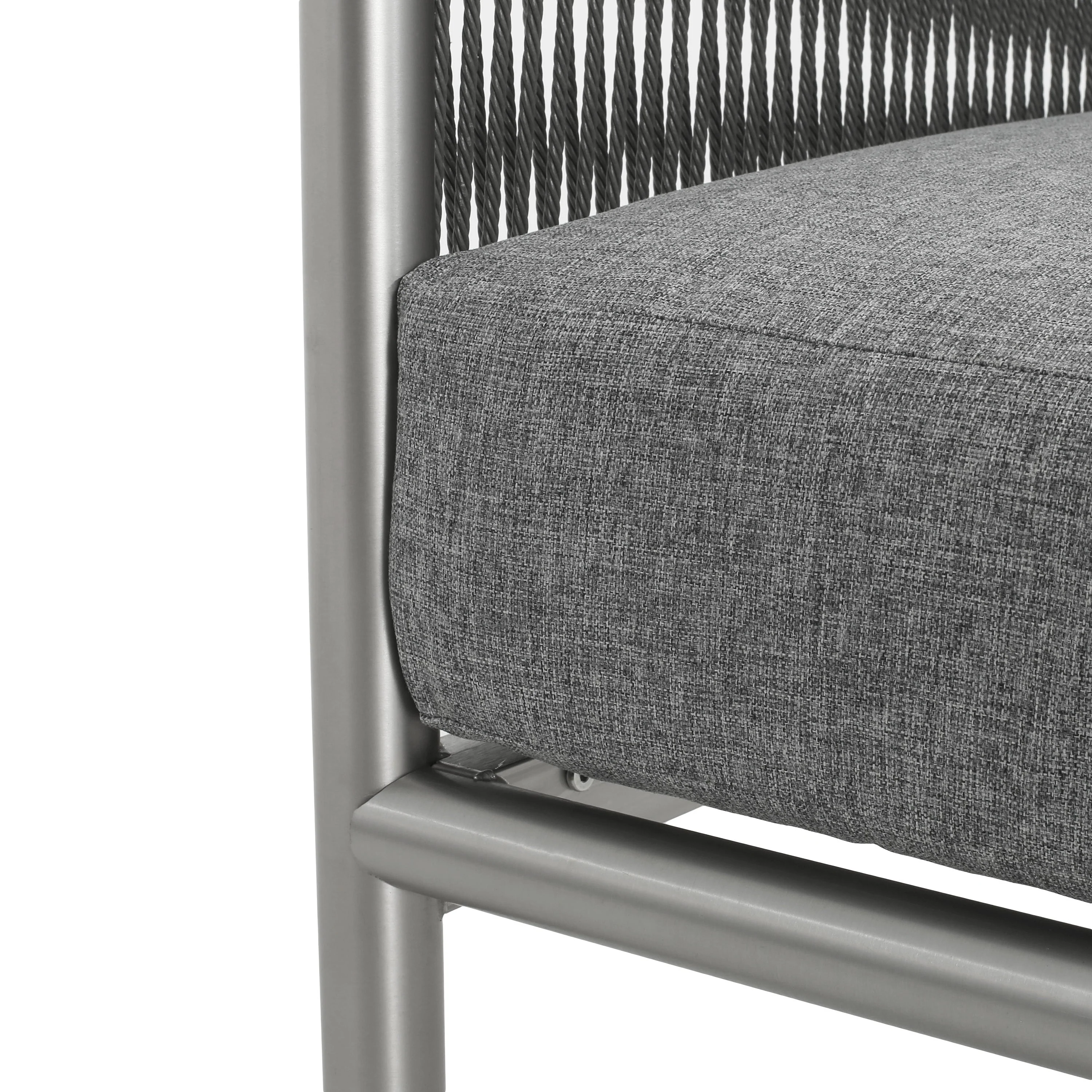 Hargrove Club Chair Stylish Aluminum Frame Braided Rope Sofa Silver Grey - Image 9