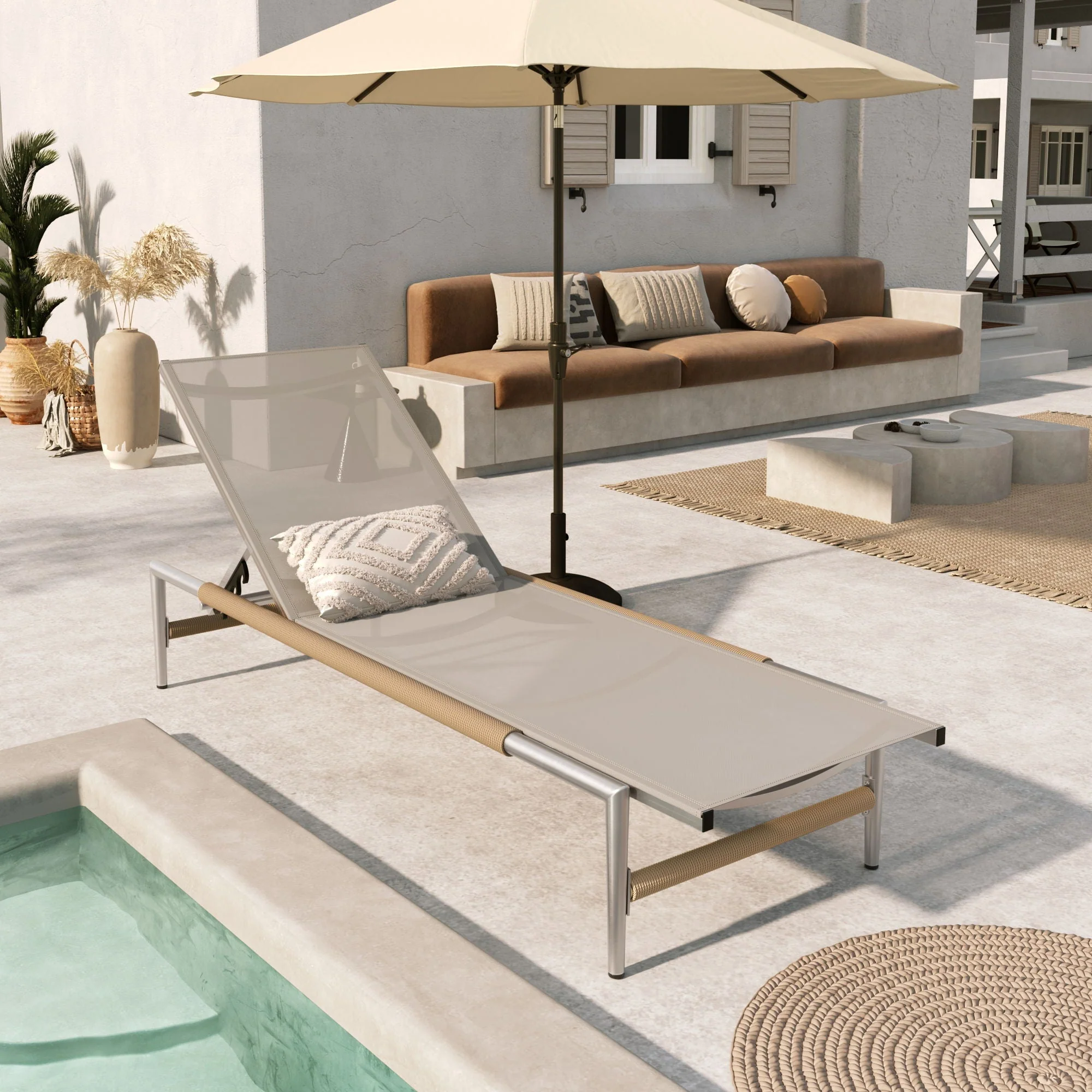 Hargrove Outdoor Aluminum Chaise Lounge with Mesh Seat - Image 3
