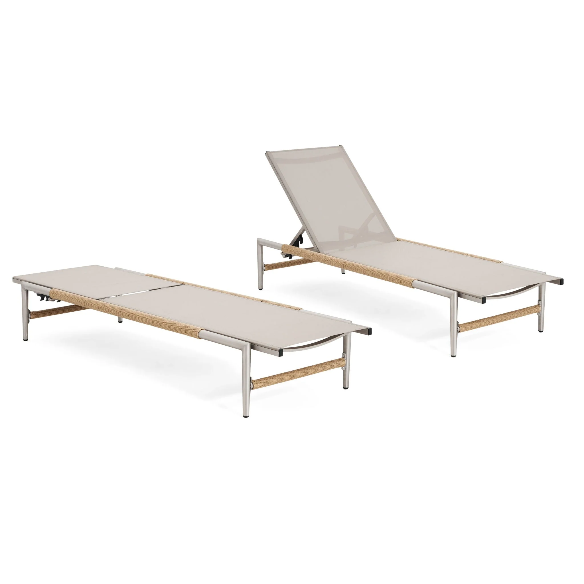Hargrove - Outdoor Patio Aluminum Chaise Lounge (Set of 2) - Natural / Silver - Image 2