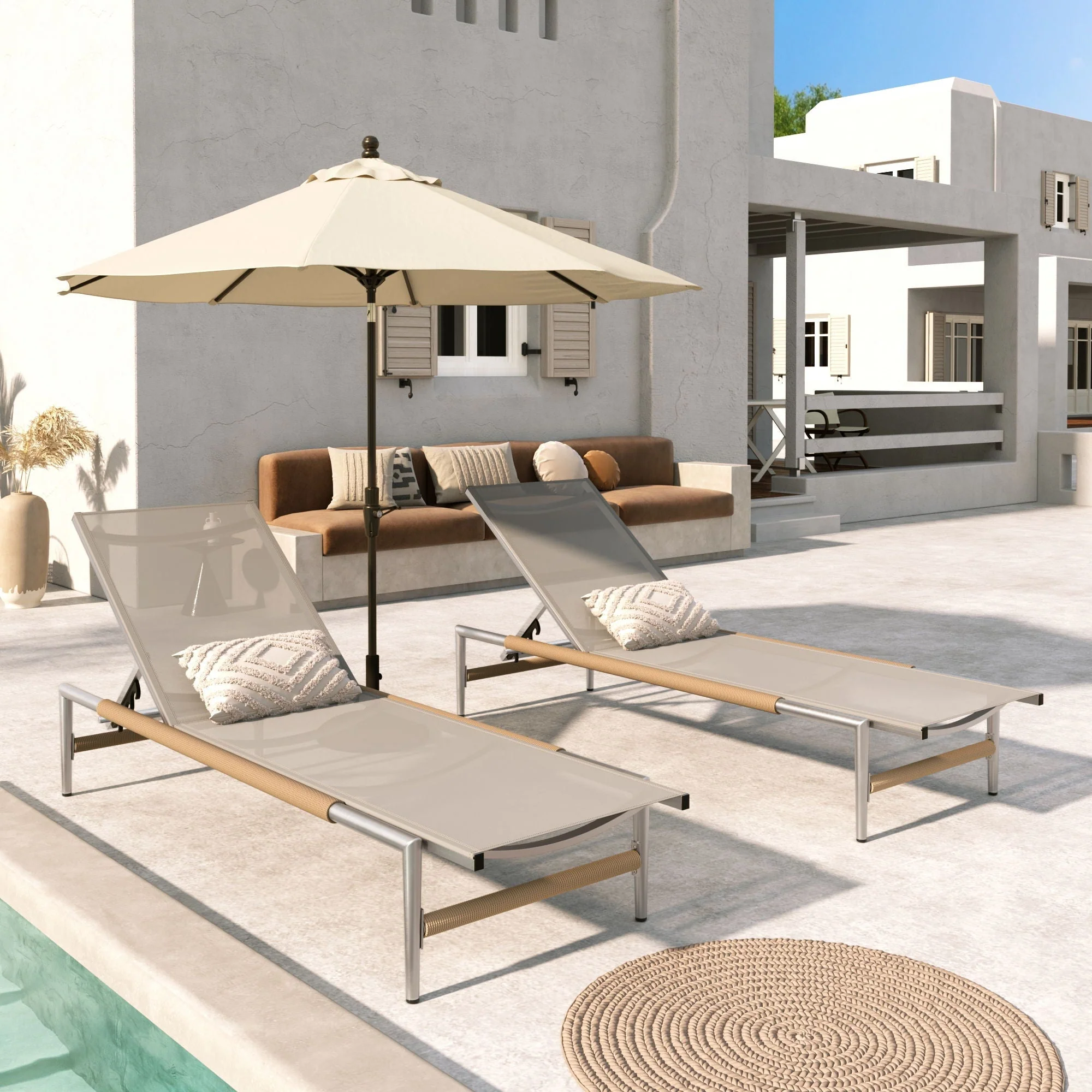 Hargrove - Outdoor Patio Aluminum Chaise Lounge (Set of 2) - Natural / Silver - Image 3