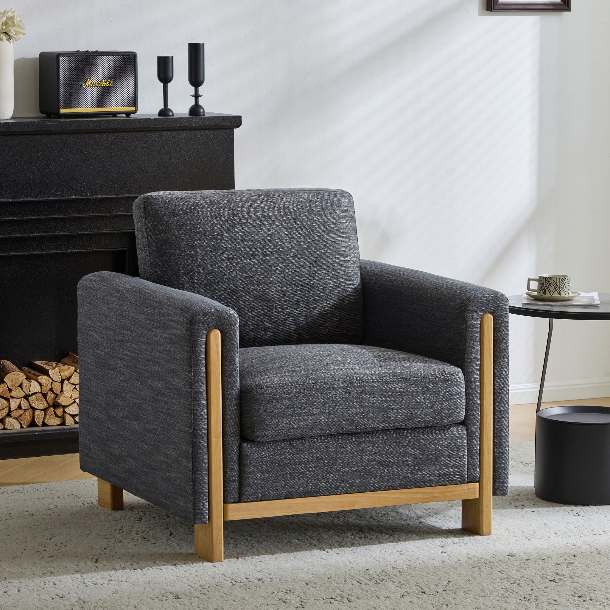 Harmonia - Classic Fabric Upholstered Armchair With Rubber Wood Frame - Image 4