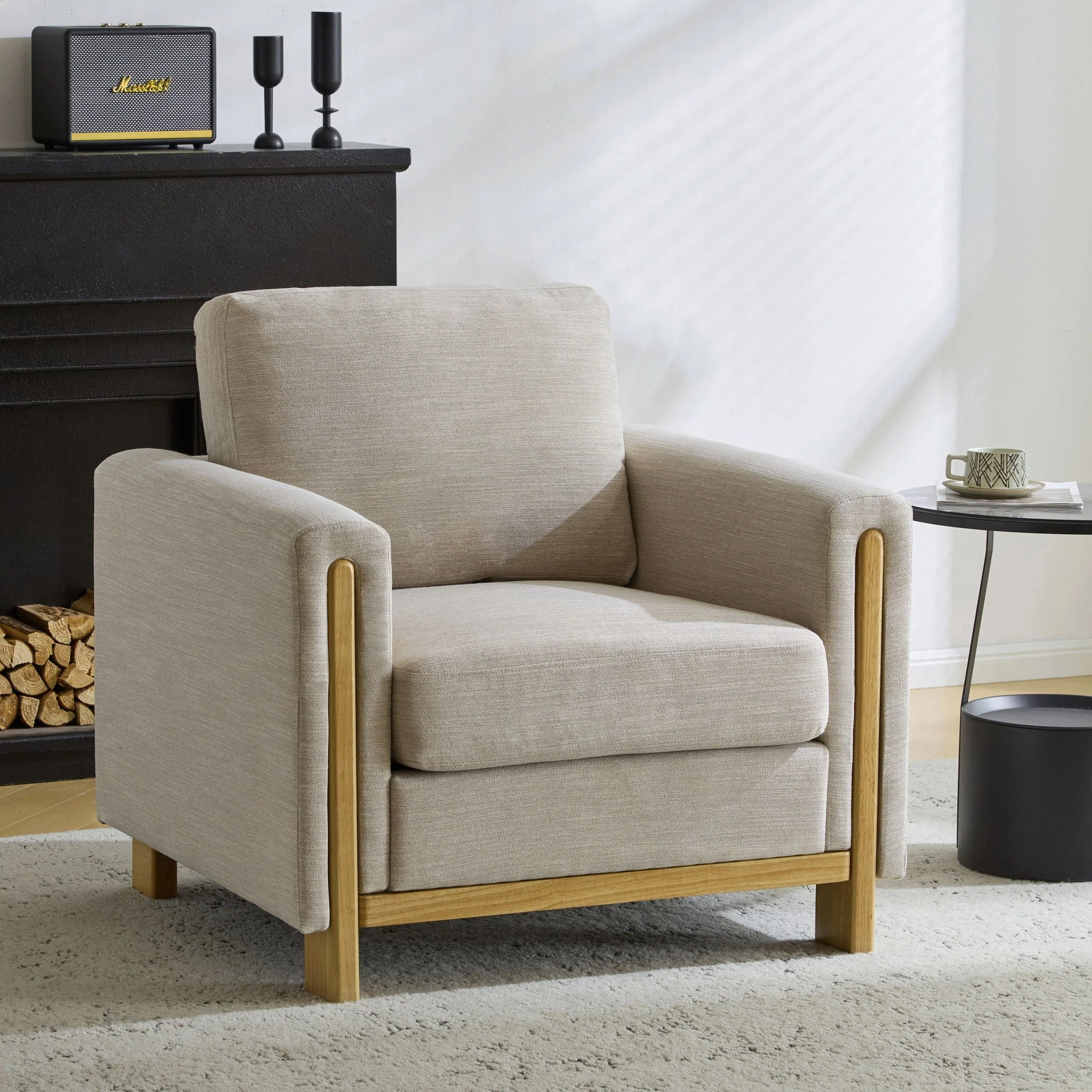 Harmonia - Classic Fabric Upholstered Armchair With Rubber Wood Frame - Image 6