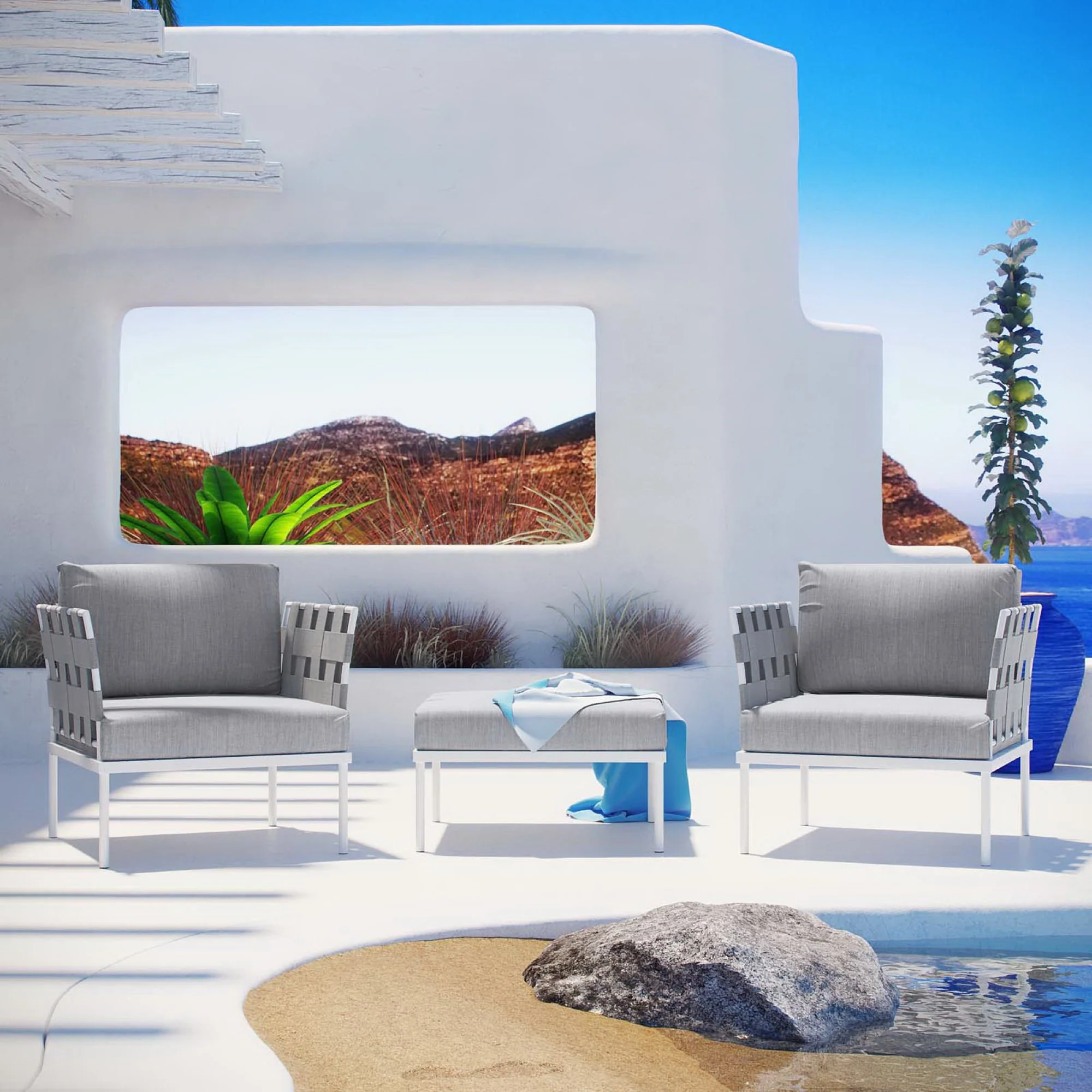 Harmony 3-Piece Outdoor Patio Aluminum Sectional Sofa Set by Modway - Image 6