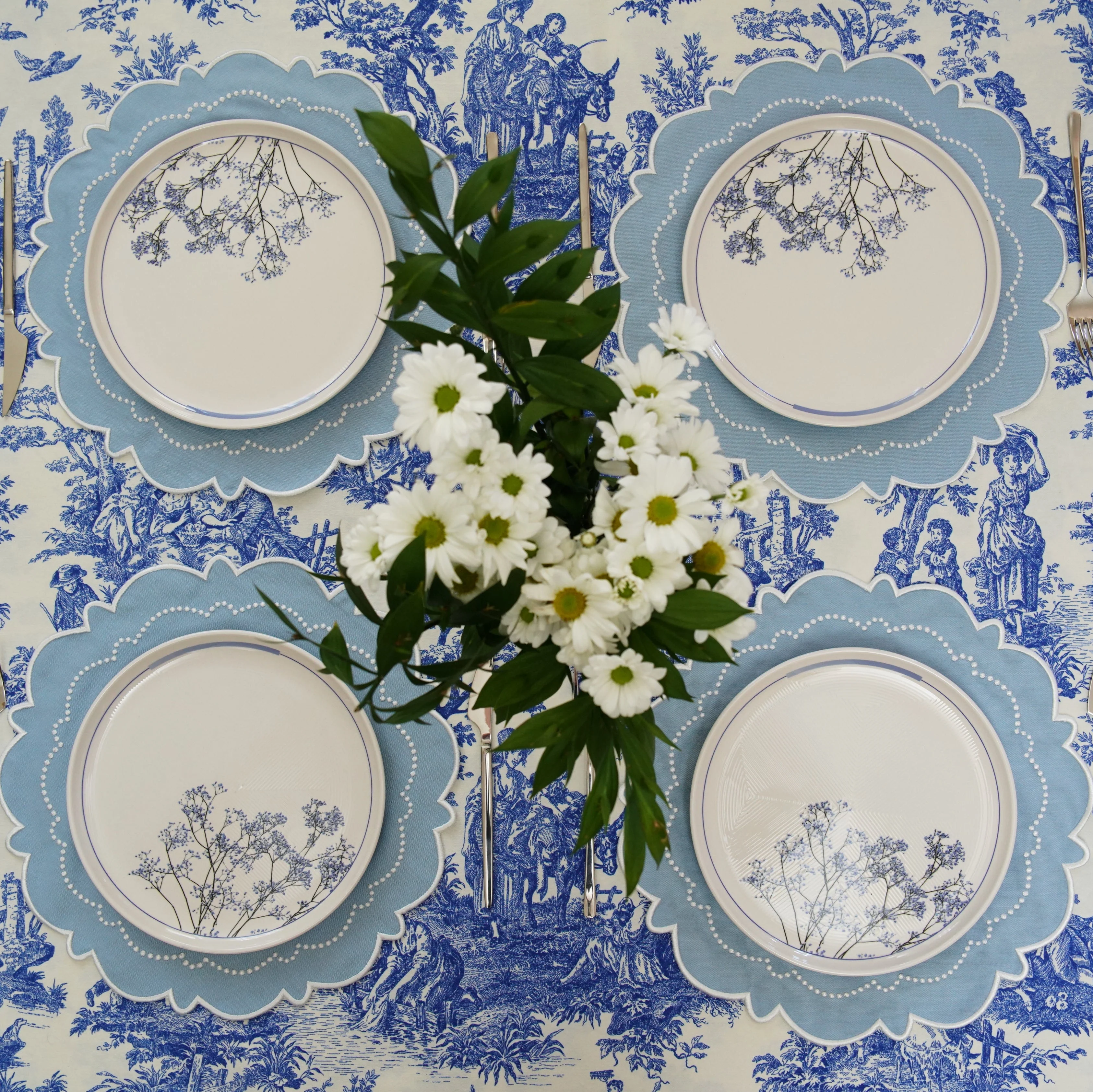 Harmony Blue Round Fabric Placemats - Image 5