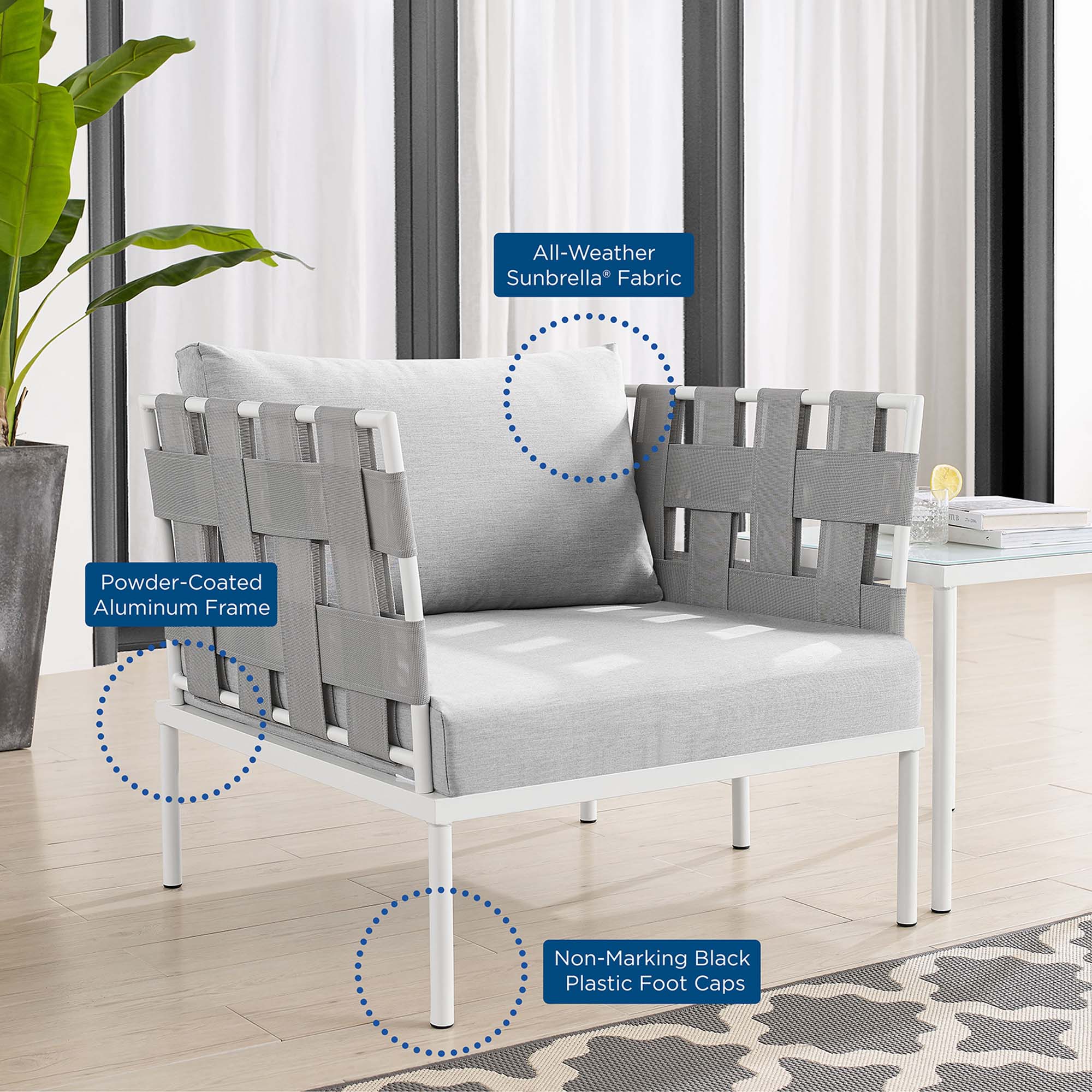 Harmony Sunbrella� Outdoor Patio Aluminum Armchair by Modway - Image 7