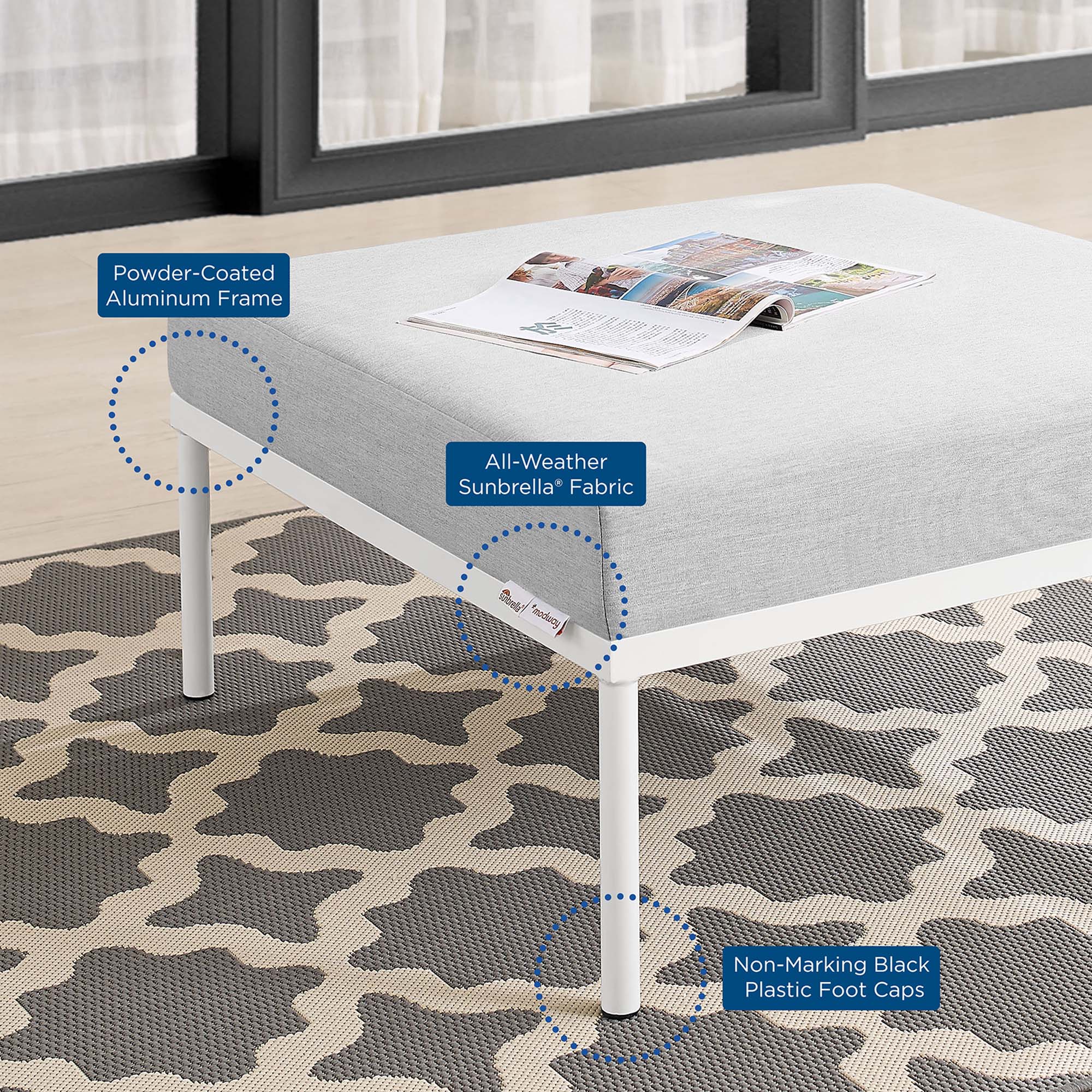 Harmony Sunbrella� Outdoor Patio Aluminum Ottoman by Modway - Image 6