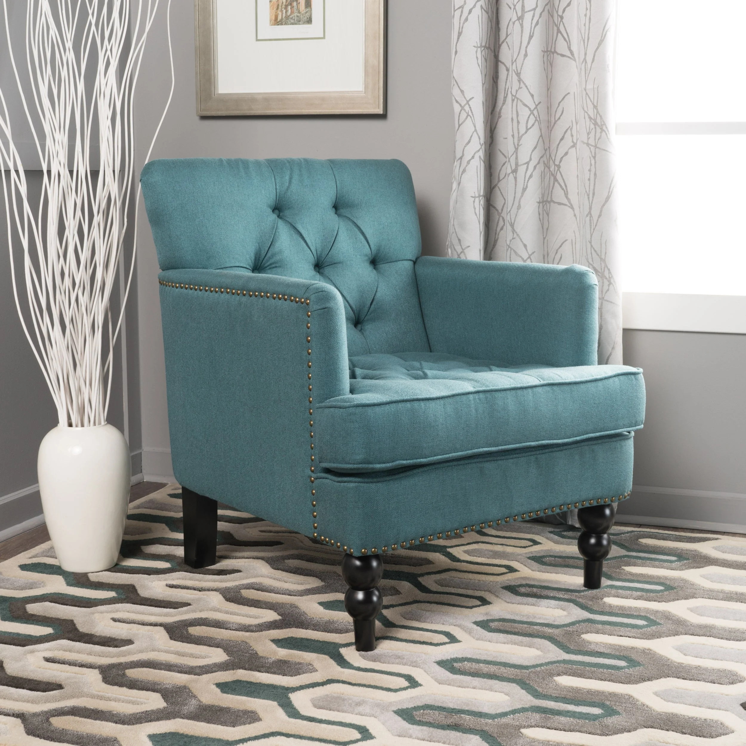 Harrison Tufted Club Chair with Plush Cushion and Studded Trim - Image 2