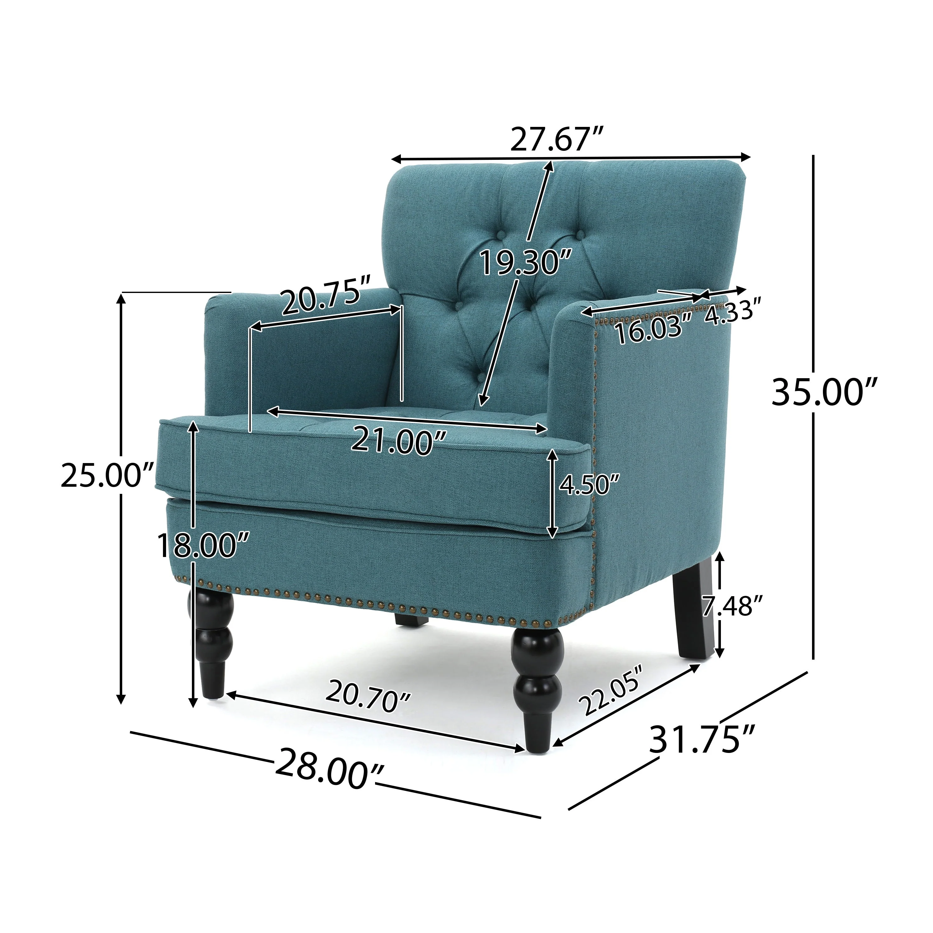 Harrison Tufted Club Chair with Plush Cushion and Studded Trim - Image 3