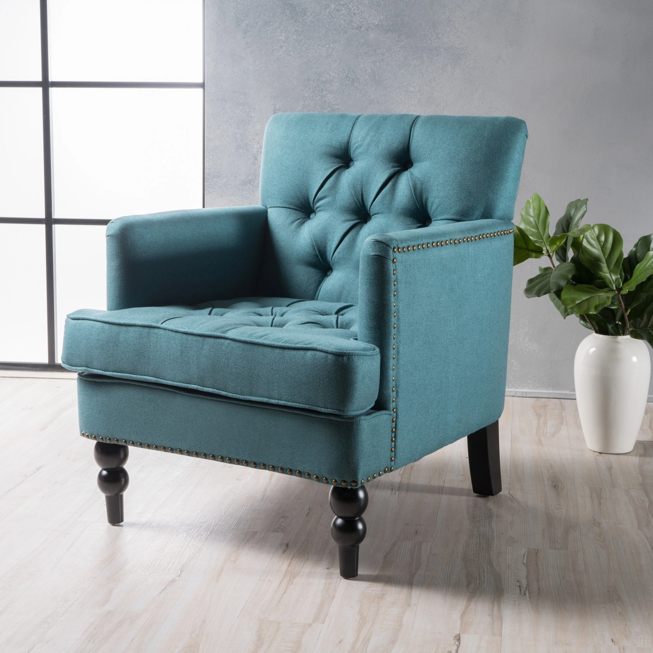 Harrison Tufted Club Chair with Plush Cushion and Studded Trim - Image 4