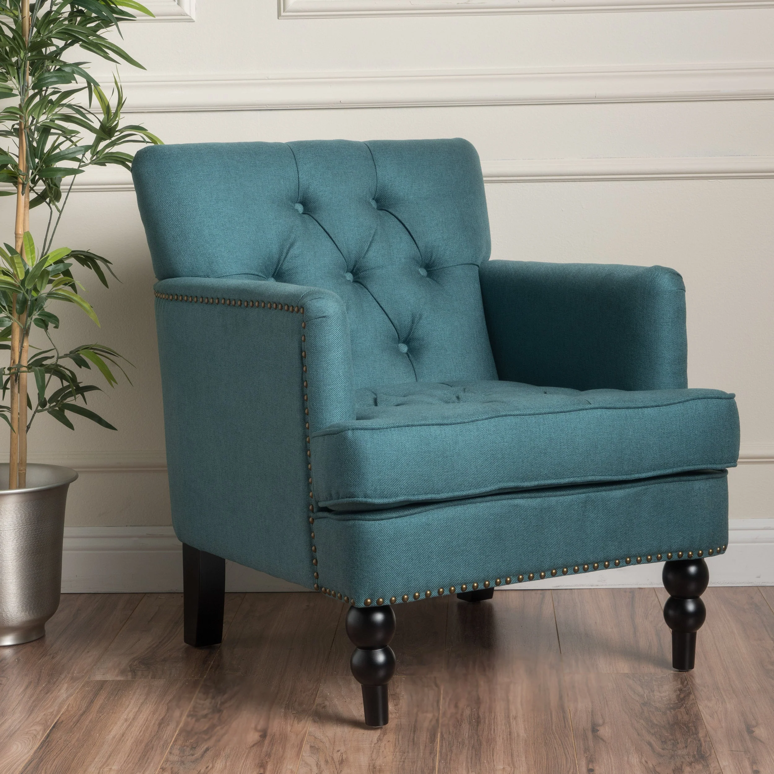 Harrison Tufted Club Chair with Plush Cushion and Studded Trim - Image 5