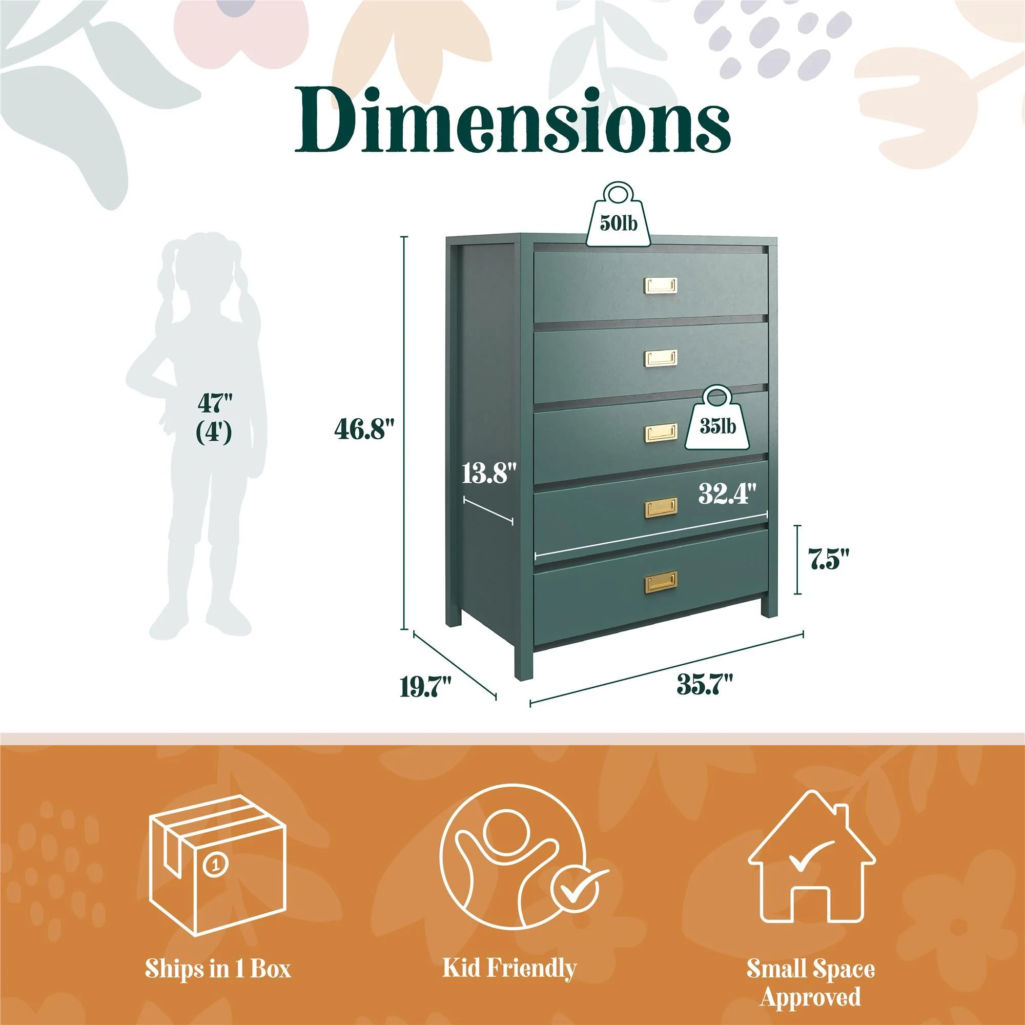 Haven - 5 Drawer Dresser - Dark Green - Image 2