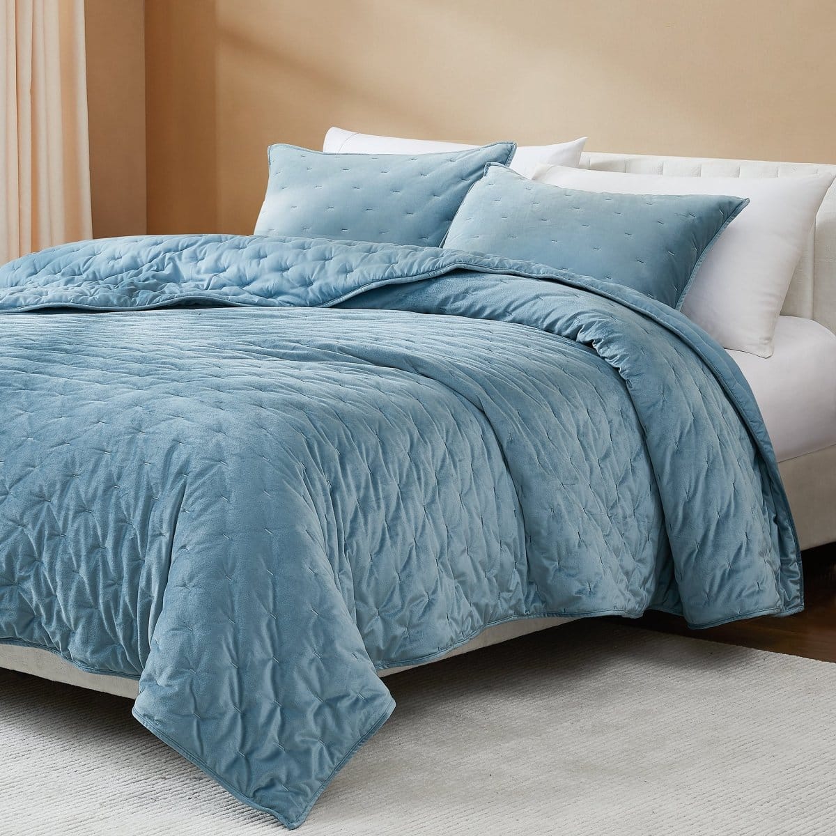 Haven Velvet Embroidered Stitch Cozy Super Soft Quilt 3 Piece Set - Image 11