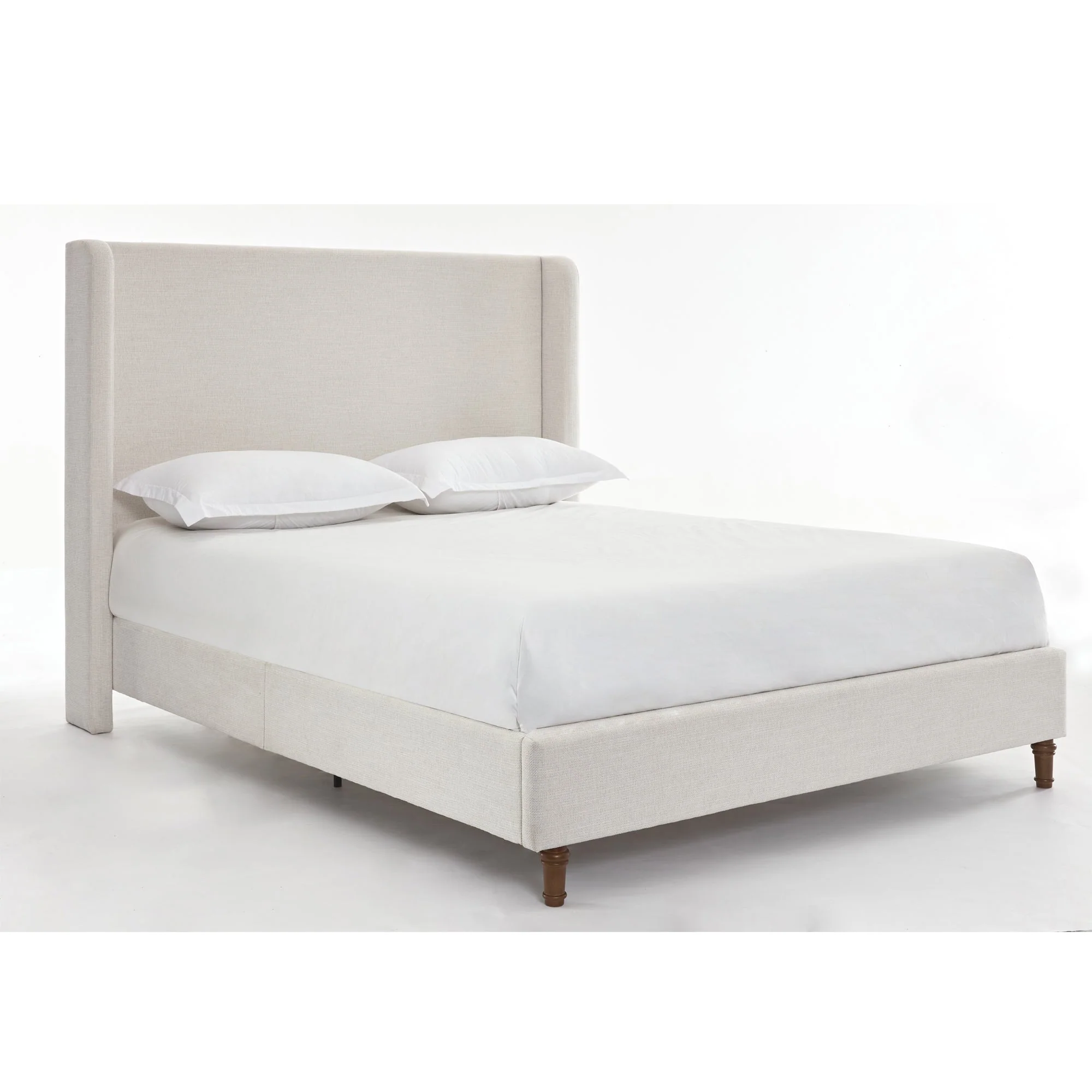 Hayden King Size Upholstered Wingback Bed with Textured Ivory Canvas and Tall 54' Headboard - Image 11