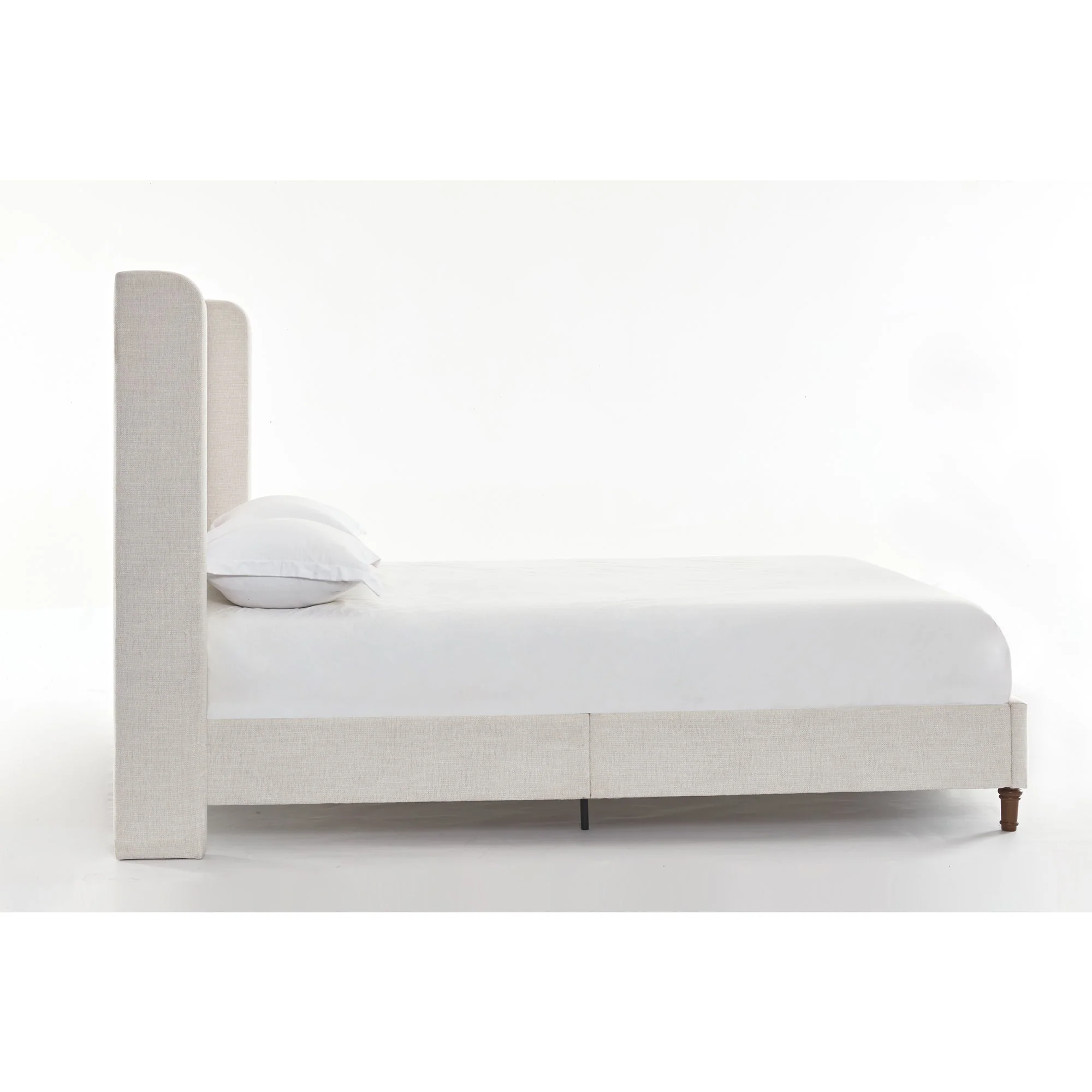 Hayden King Size Upholstered Wingback Bed with Textured Ivory Canvas and Tall 54' Headboard - Image 12