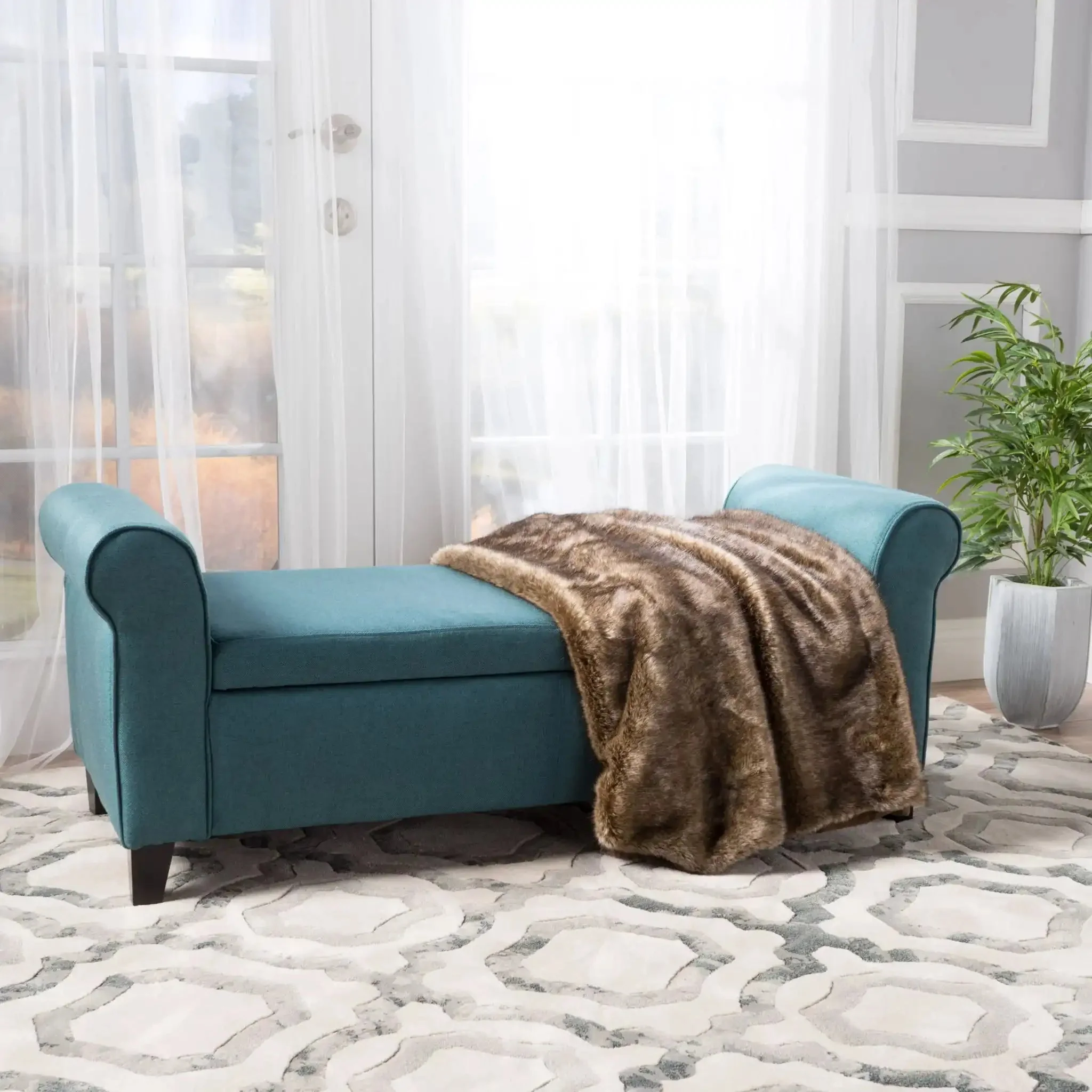 Hayes - Armed Storage Bench With Rolled Arms And Button Tufting - Image 3
