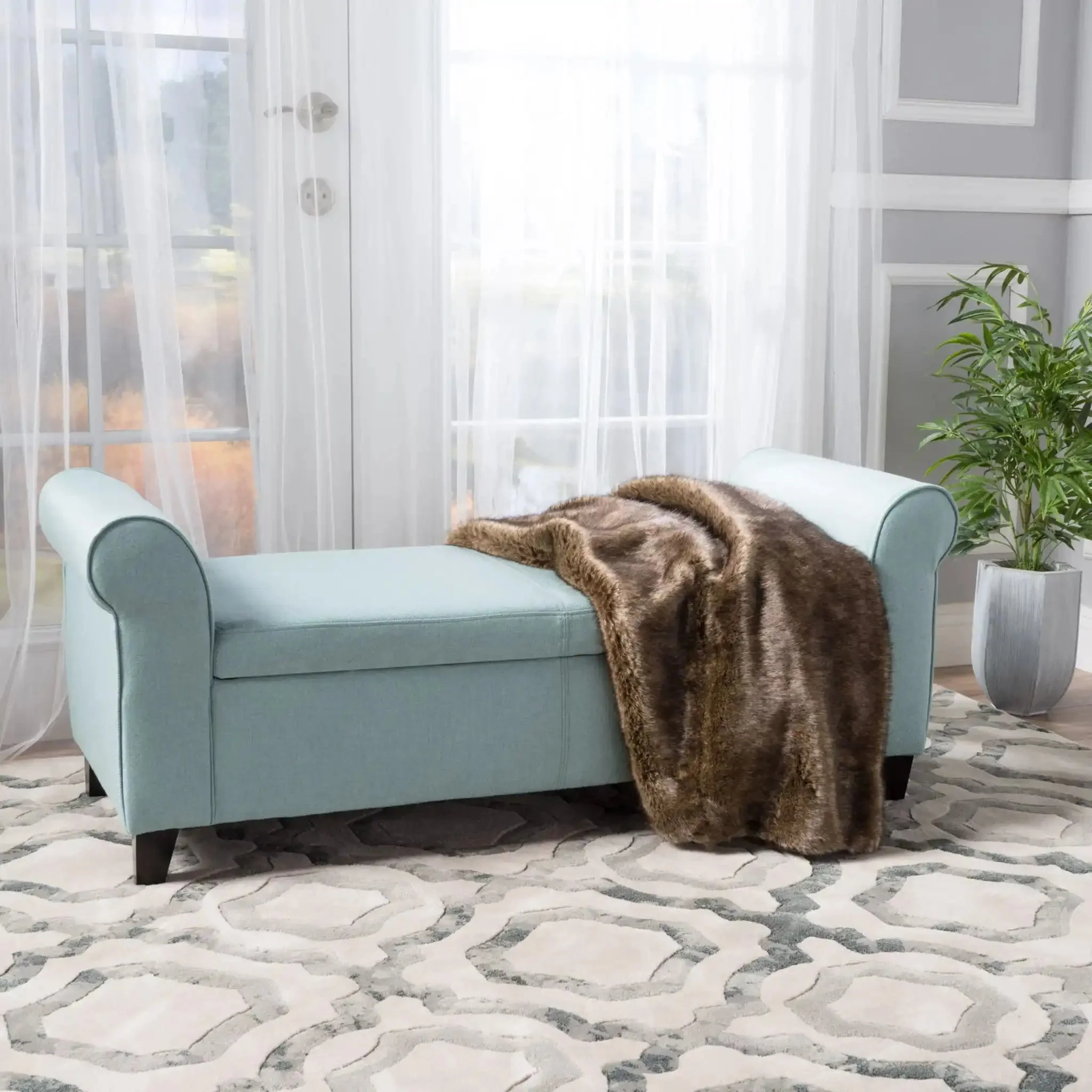 Hayes - Armed Storage Bench With Rolled Arms And Button Tufting - Image 6