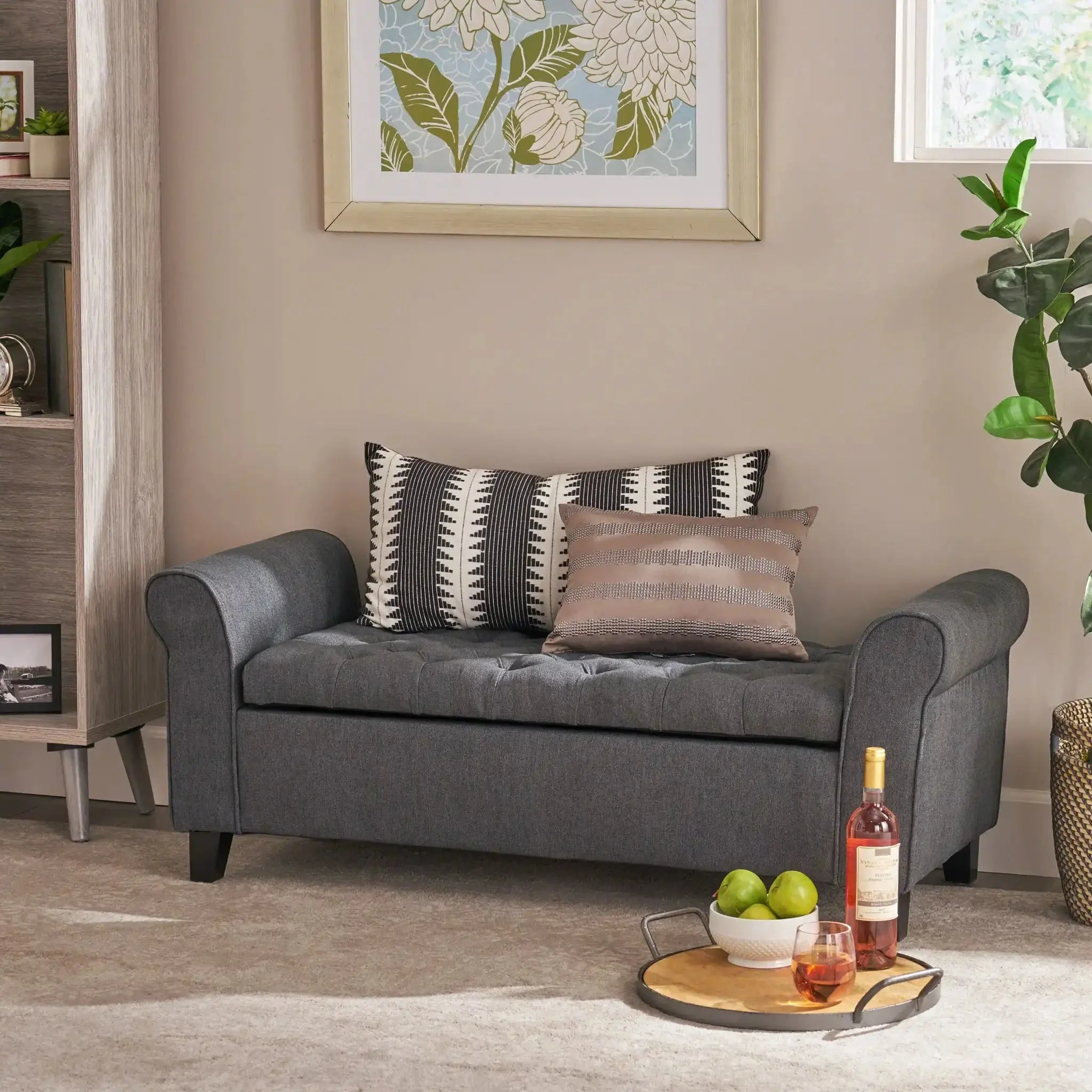 Hayes - Contemporary Armed Storage Bench With Rolled Arms And Button Tufting - Image 4