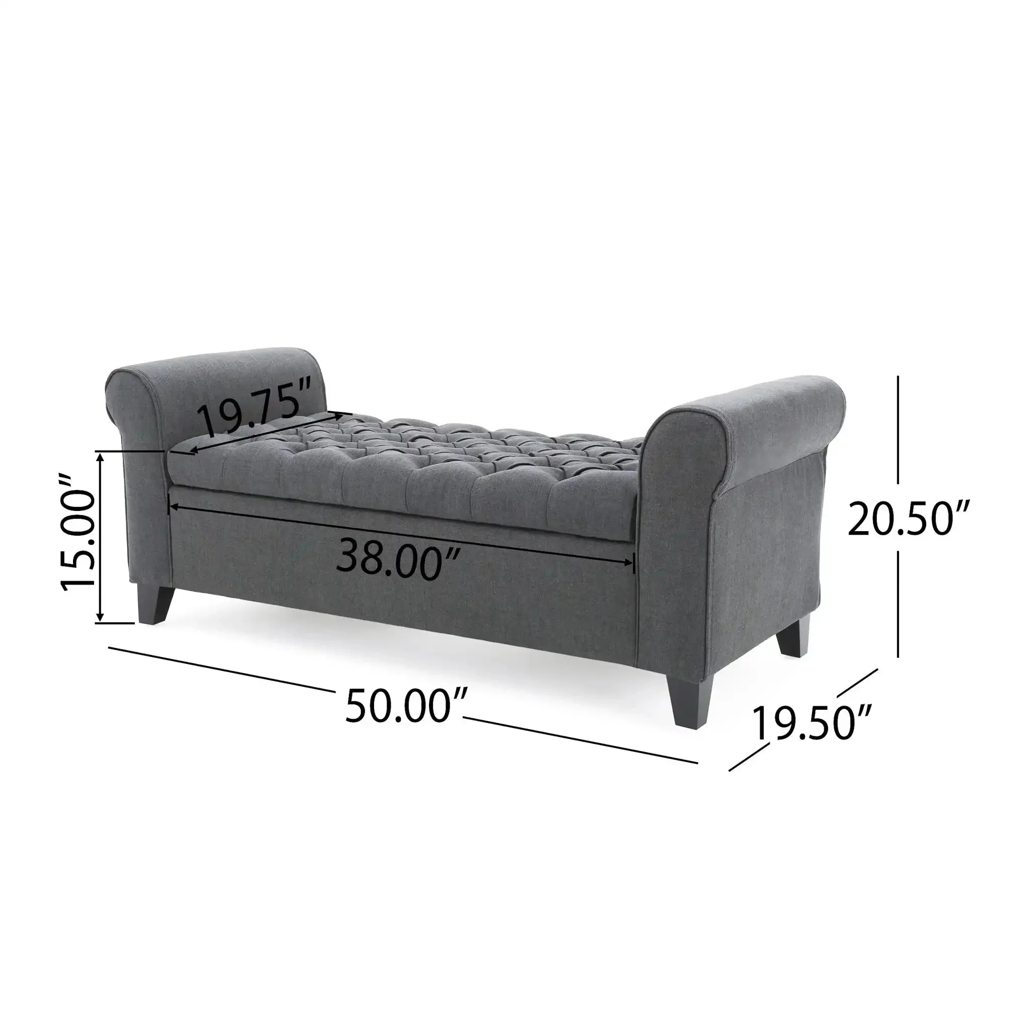 Hayes - Contemporary Armed Storage Bench With Rolled Arms And Button Tufting - Image 8