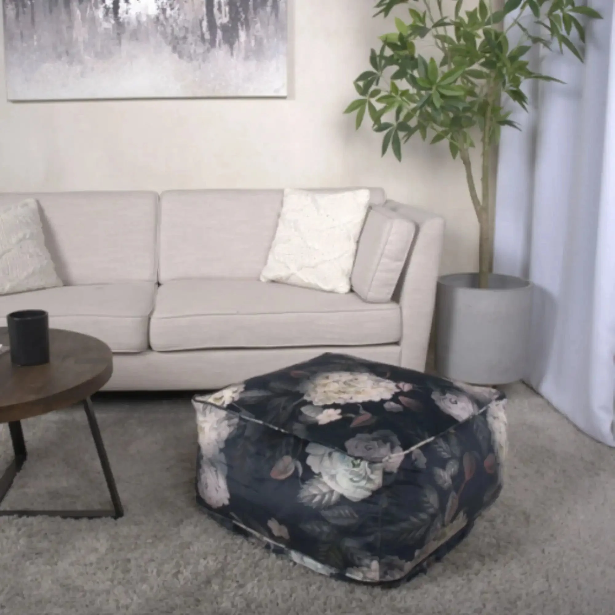 Hazel - Large Square Pouf With Flower Print - Image 8