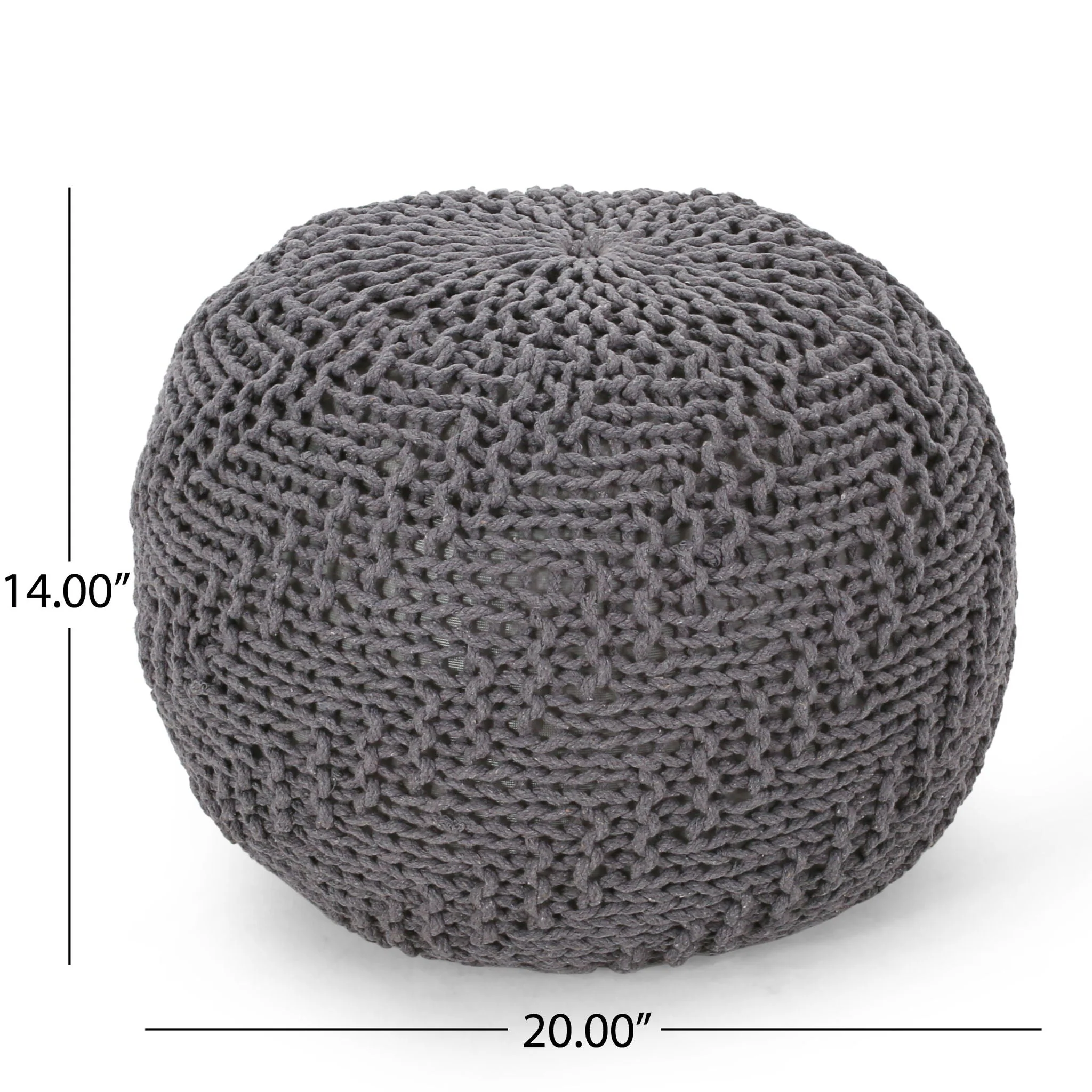 Hazel - Modern Knitted Cotton Yarn Round Pouf With Eco Friendly Pet Fibers - Dark Gray - Image 4