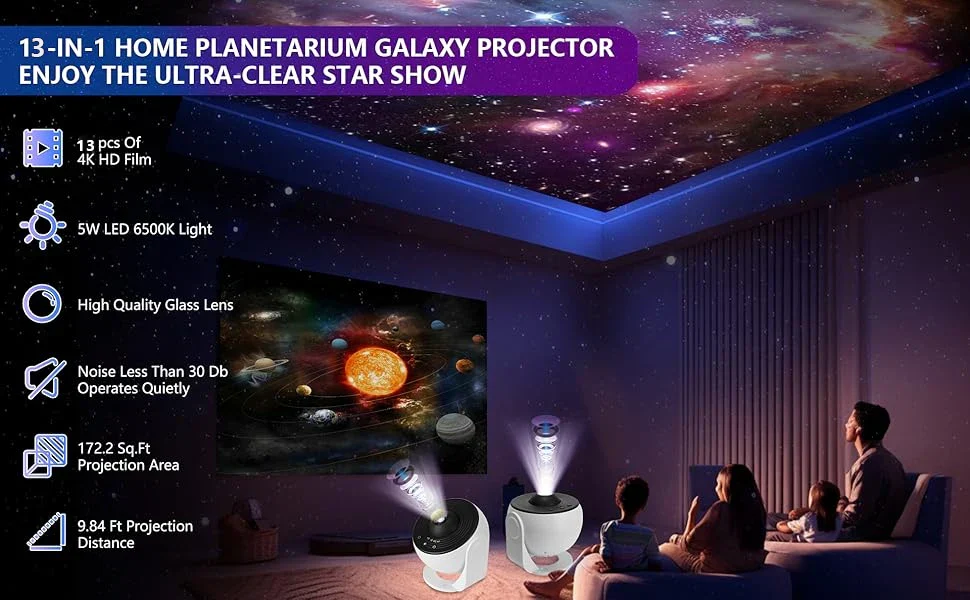 HD Galaxy Star Projector Night Light for Kids with 13 Films & 360° Rotation - Image 7