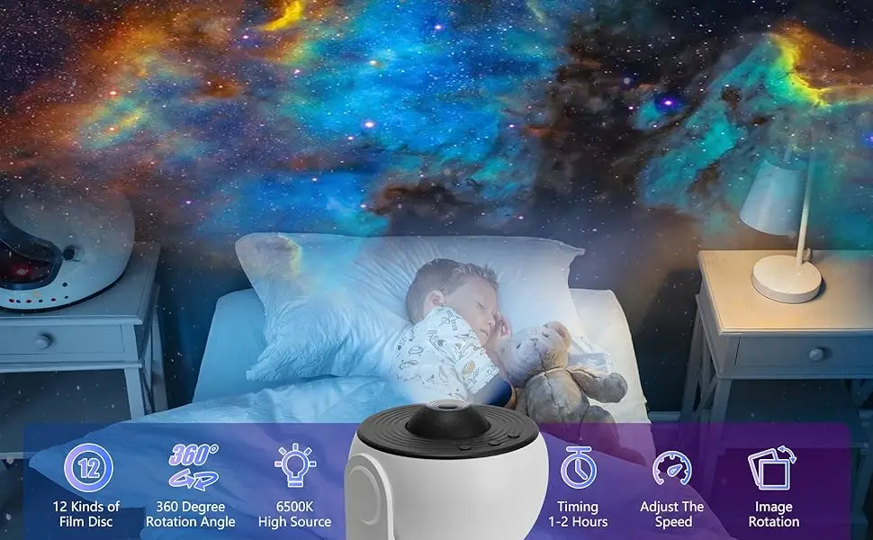 HD Galaxy Star Projector Night Light for Kids with 13 Films & 360° Rotation - Image 8