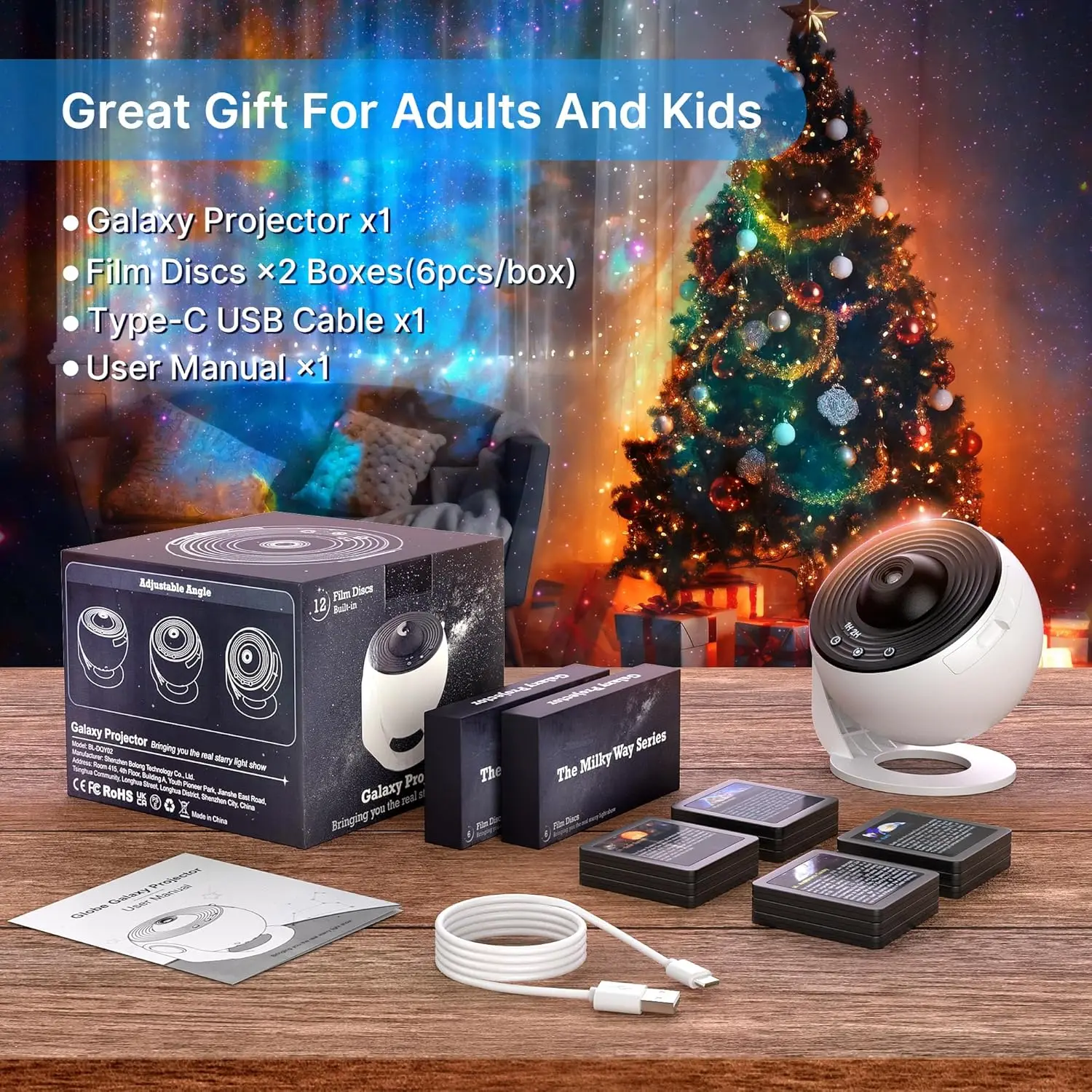 HD Galaxy Star Projector Night Light for Kids with 13 Films & 360° Rotation - Image 9