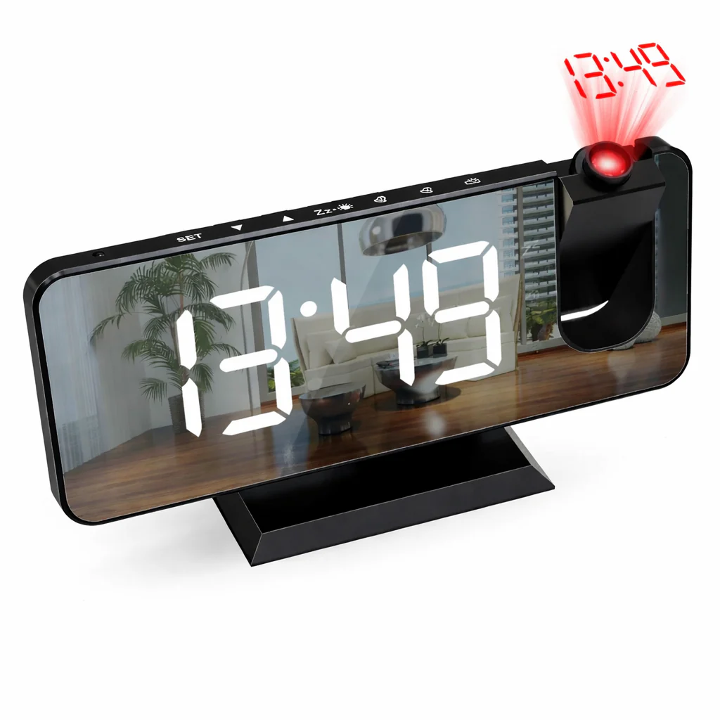 HD Projection Alarm Clock Large LED Display Digital Smart Radio Auto Dimming - Image 12
