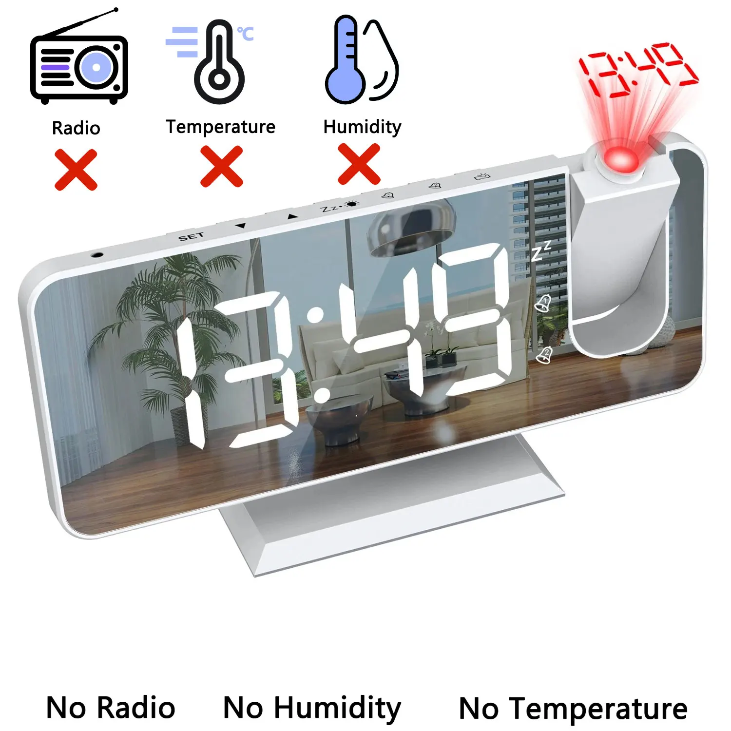 HD Projection Alarm Clock Large LED Display Digital Smart Radio Auto Dimming - Image 7