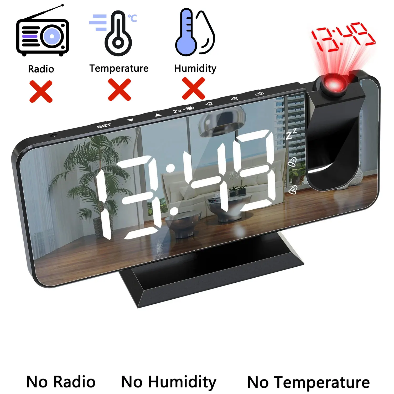 HD Projection Alarm Clock Large LED Display Digital Smart Radio Auto Dimming - Image 8
