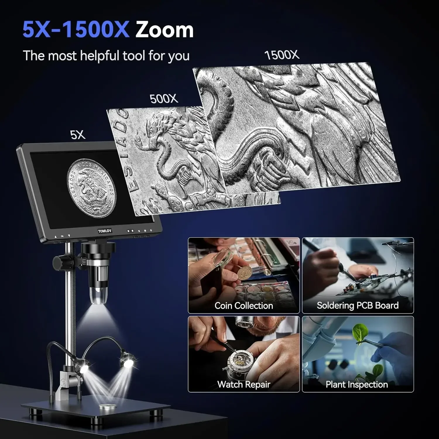 HDMI Digital Microscope 1500X 10.1 Inch IPS LCD Coin Soldering Camera - Image 5