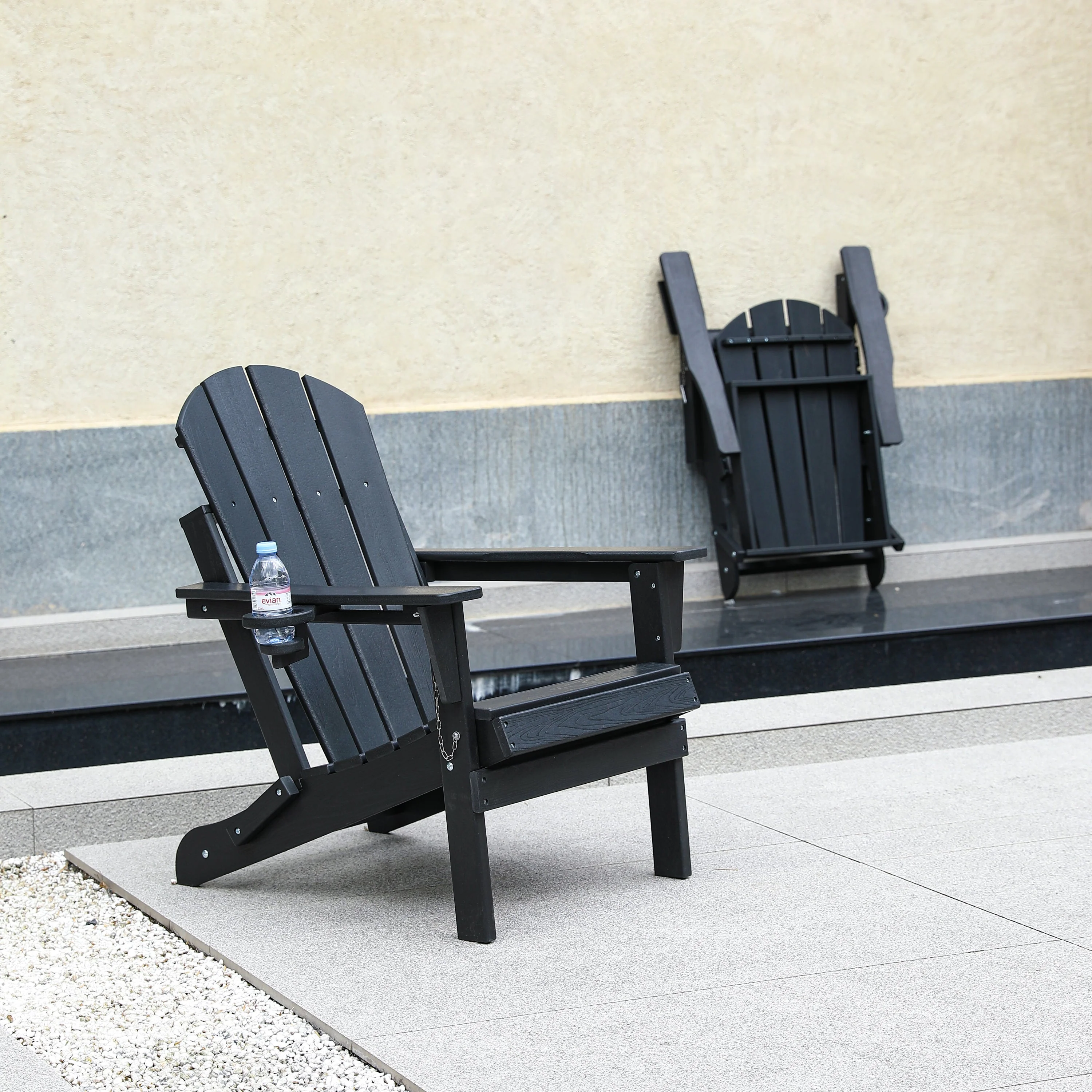 HDPE Folding Adirondack Chair with Dual Cup Holder - Black - Image 10