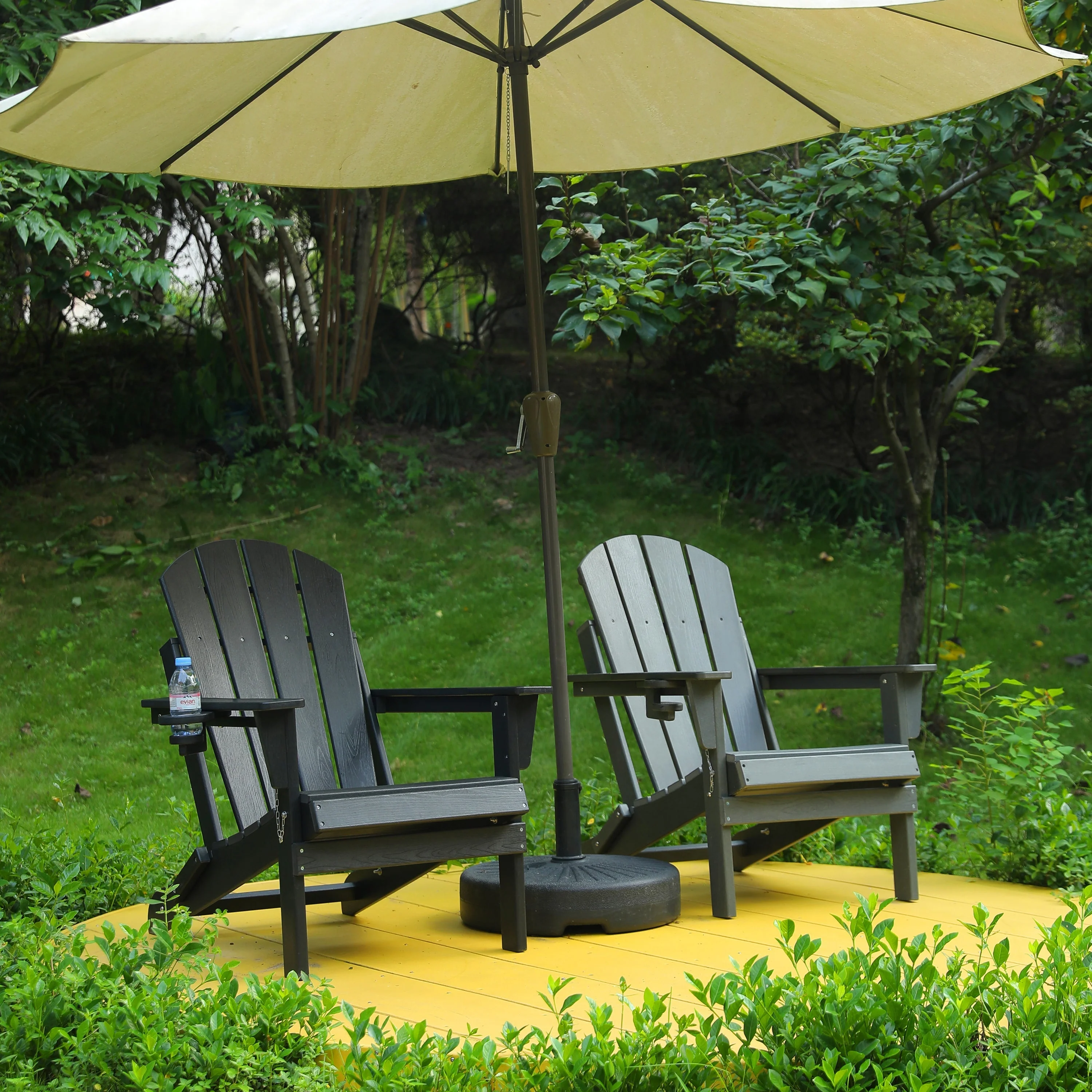 HDPE Folding Adirondack Chair with Dual Cup Holder - Black - Image 11