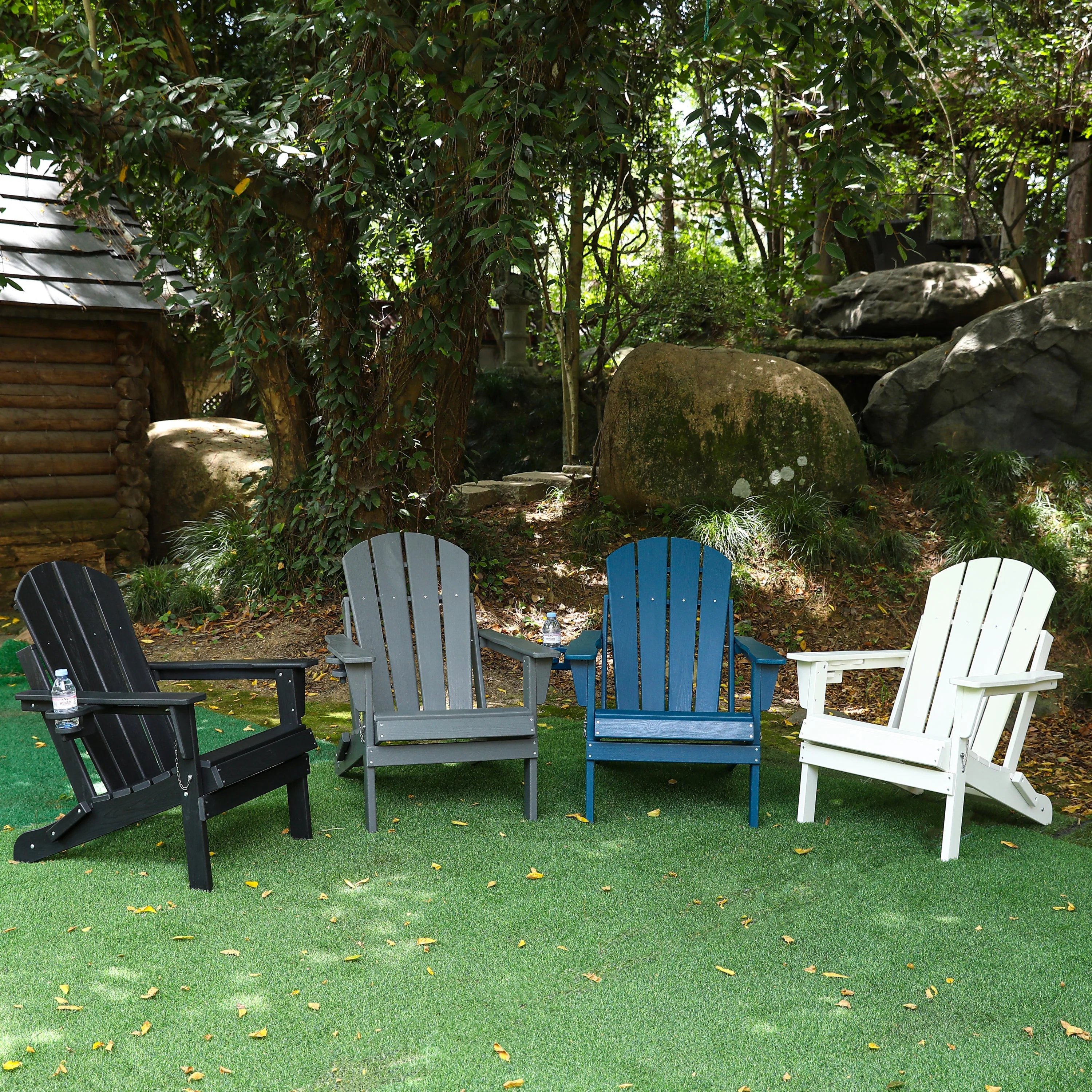HDPE Folding Adirondack Chair with Dual Cup Holder - Black - Image 12