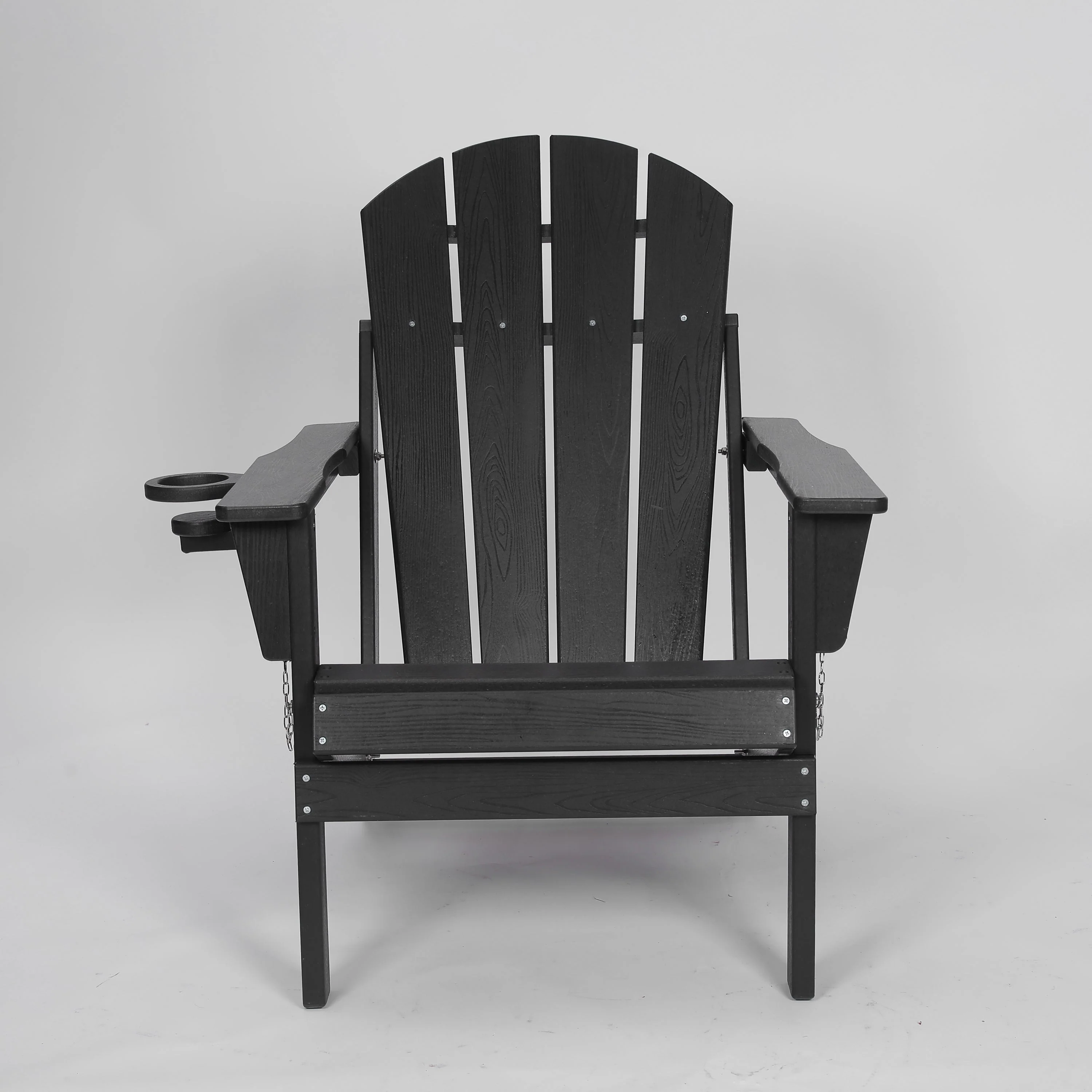 HDPE Folding Adirondack Chair with Dual Cup Holder - Black - Image 3
