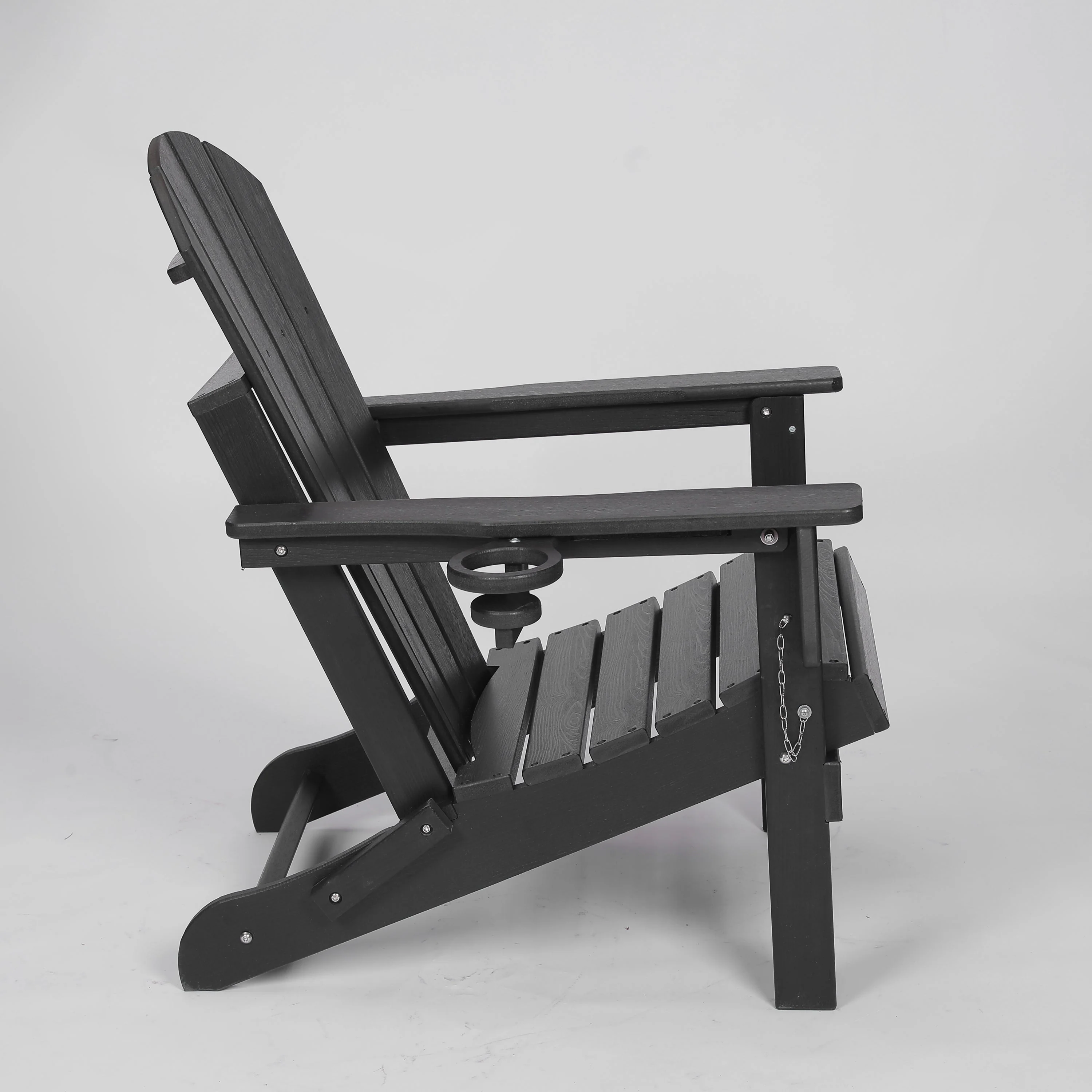 HDPE Folding Adirondack Chair with Dual Cup Holder - Black - Image 4