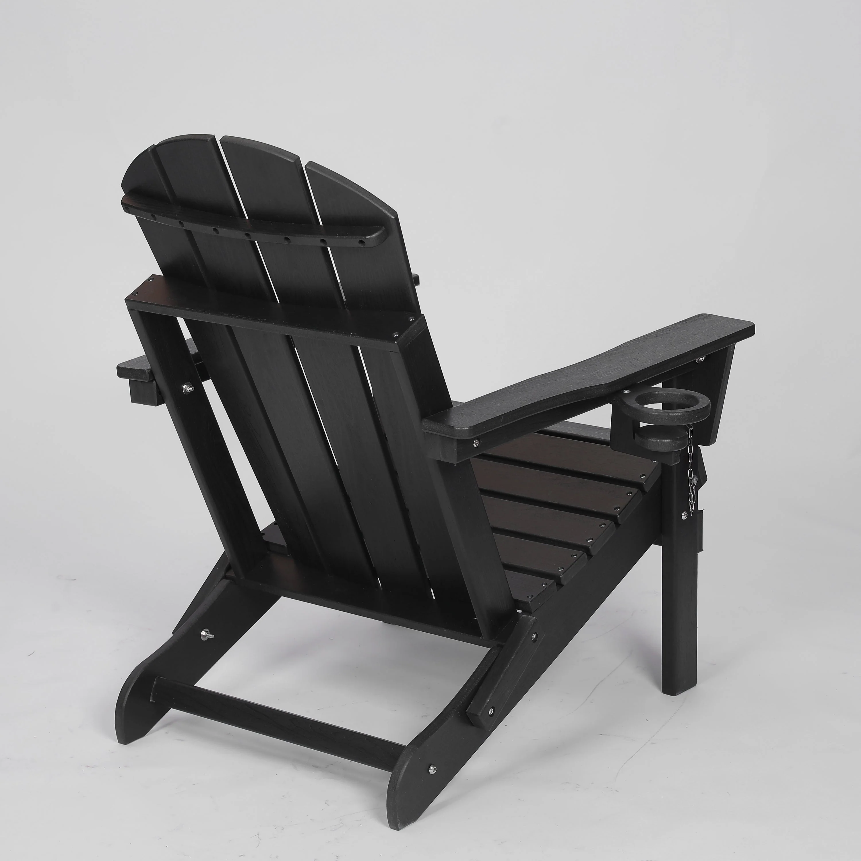 HDPE Folding Adirondack Chair with Dual Cup Holder - Black - Image 5