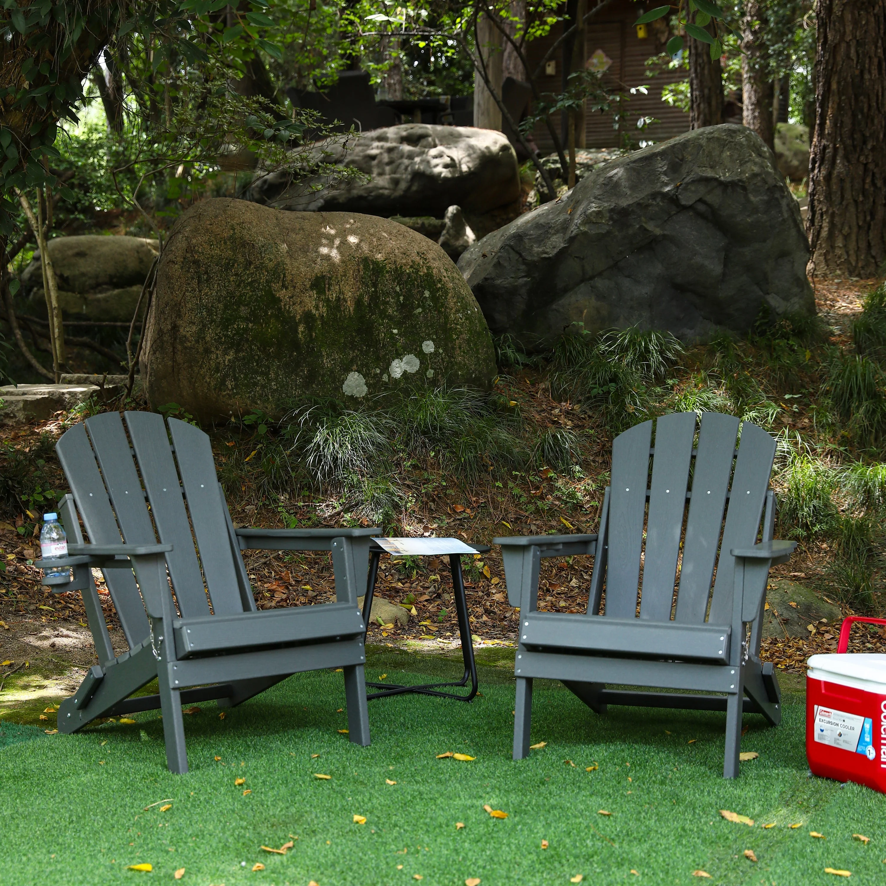 HDPE Folding Adirondack Chair with Dual Cup Holder - Gray - Image 10