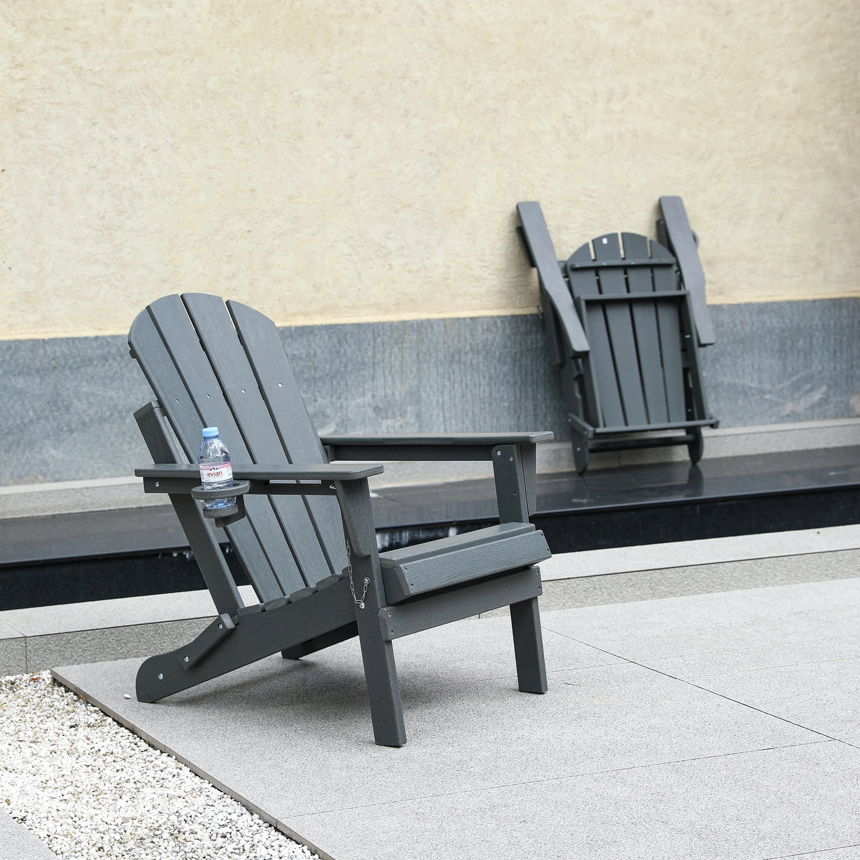 HDPE Folding Adirondack Chair with Dual Cup Holder - Gray - Image 11