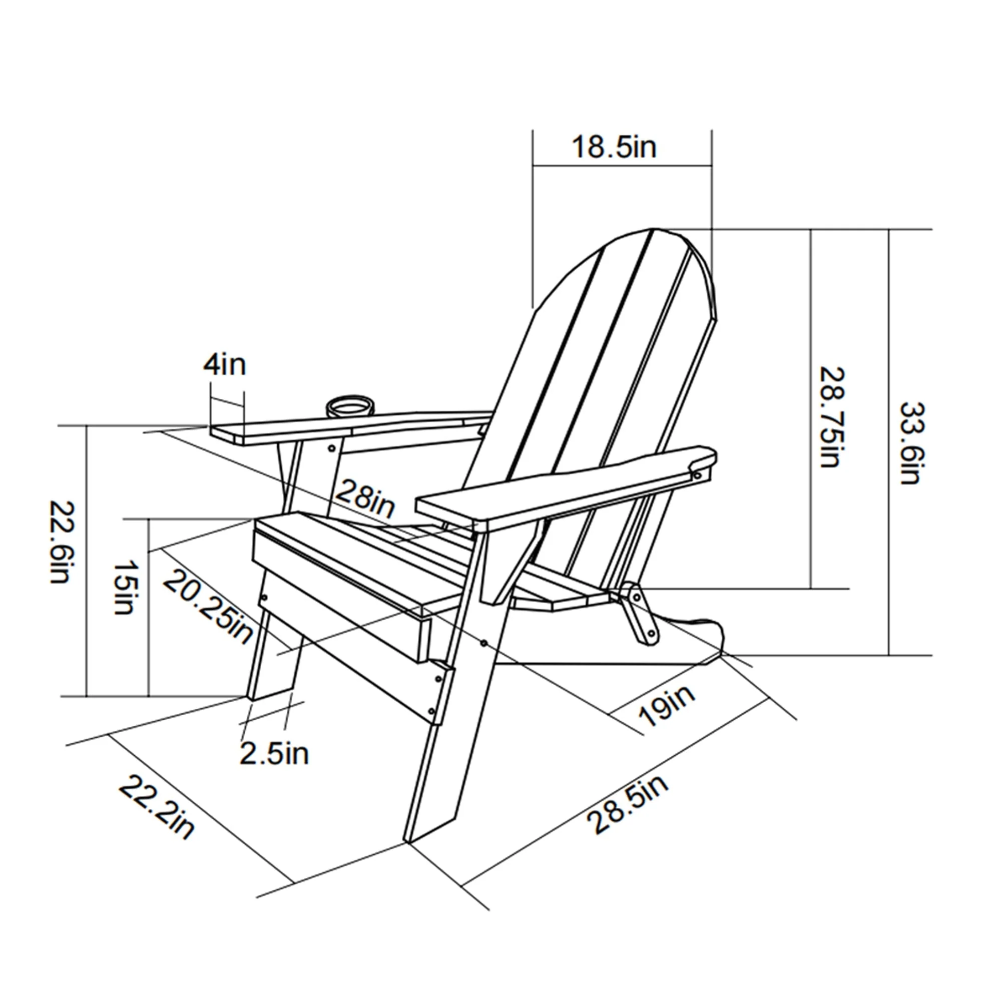 HDPE Folding Adirondack Chair with Dual Cup Holder - Gray - Image 12