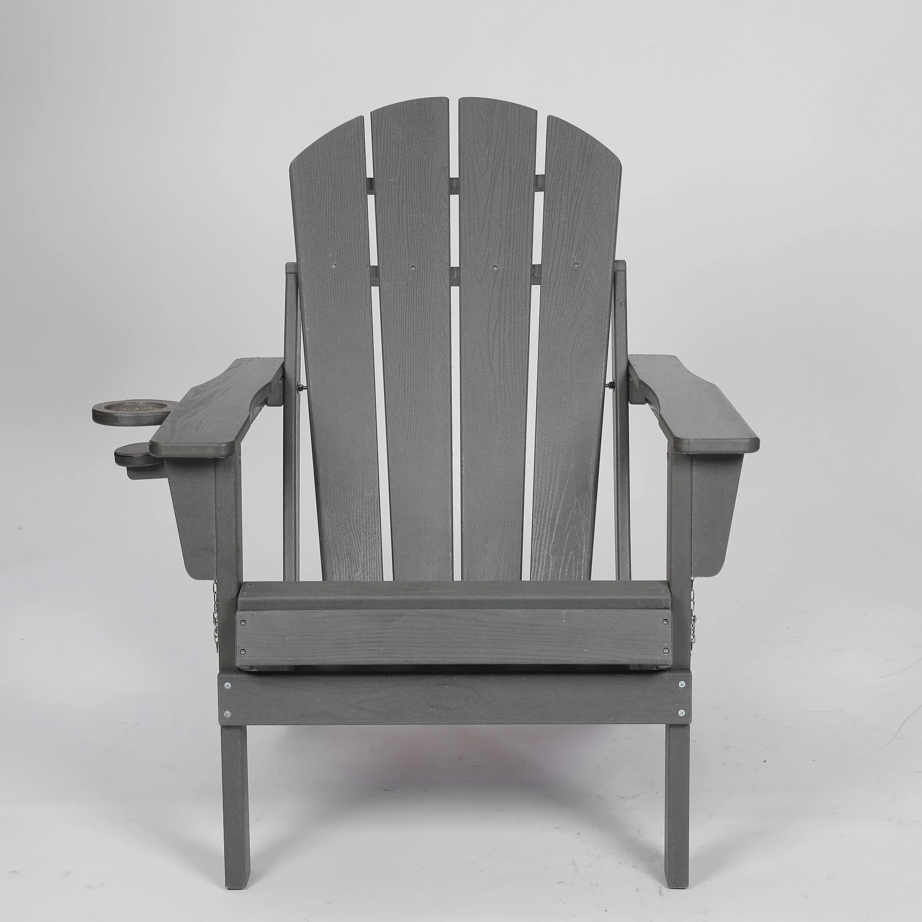 HDPE Folding Adirondack Chair with Dual Cup Holder - Gray - Image 3