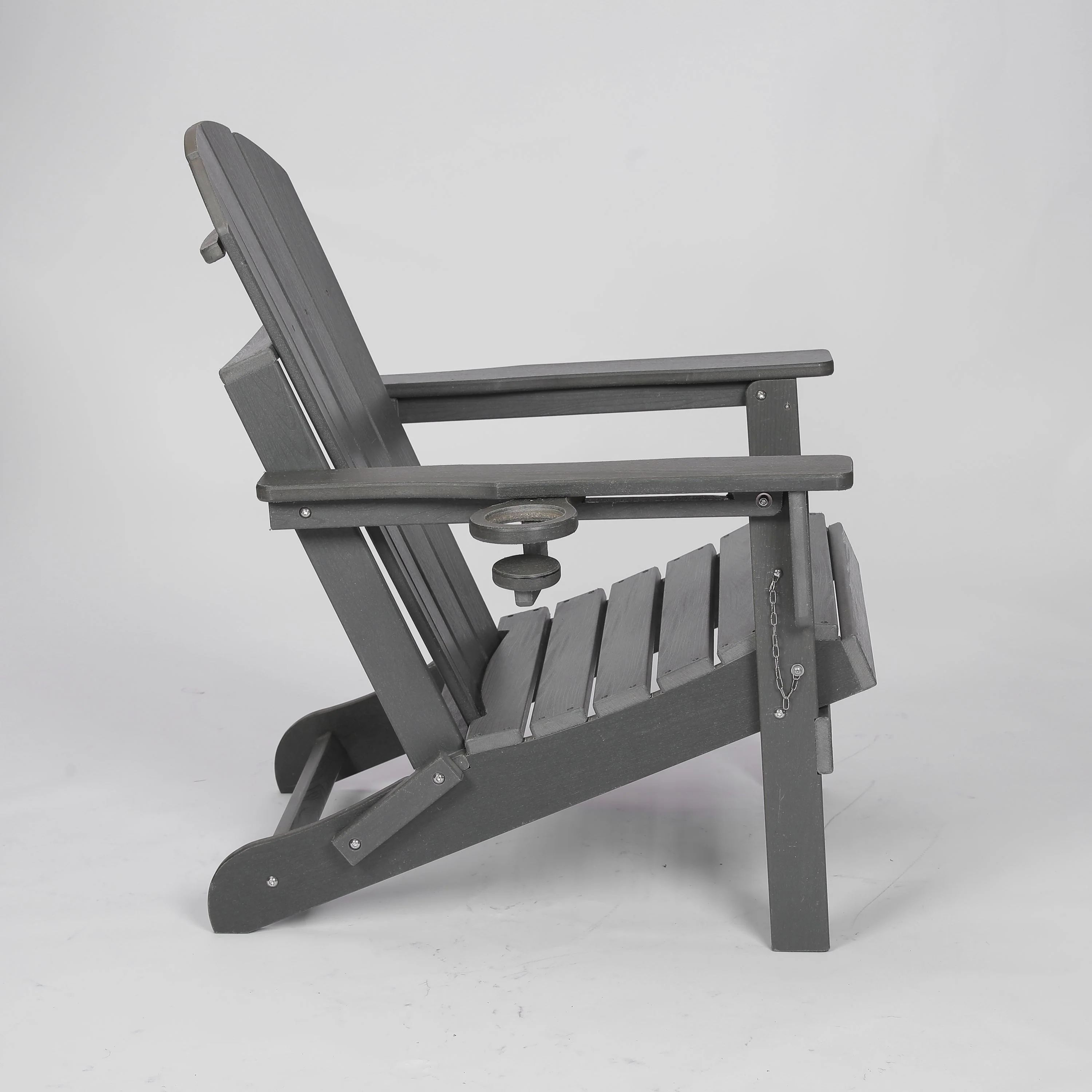 HDPE Folding Adirondack Chair with Dual Cup Holder - Gray - Image 4
