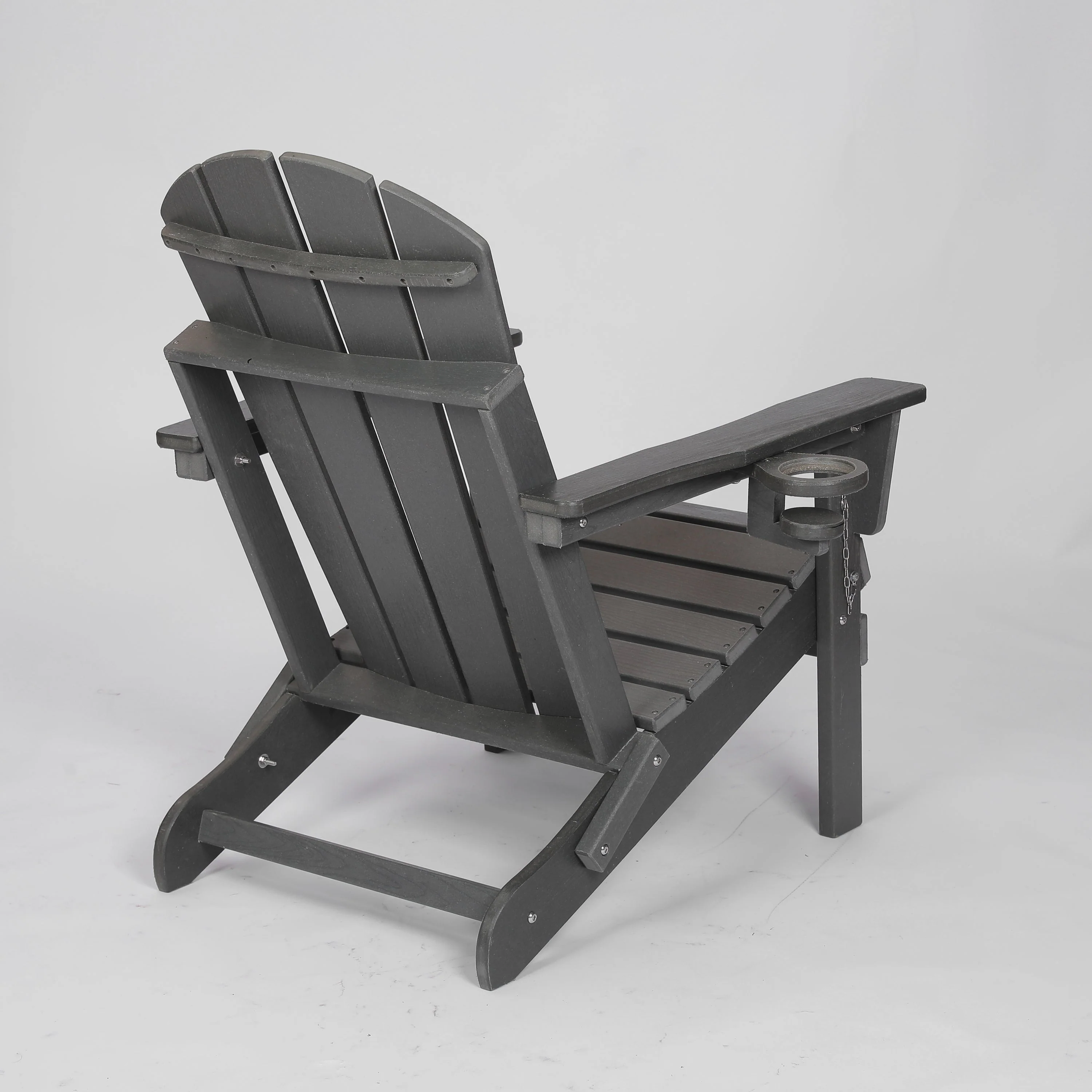 HDPE Folding Adirondack Chair with Dual Cup Holder - Gray - Image 5
