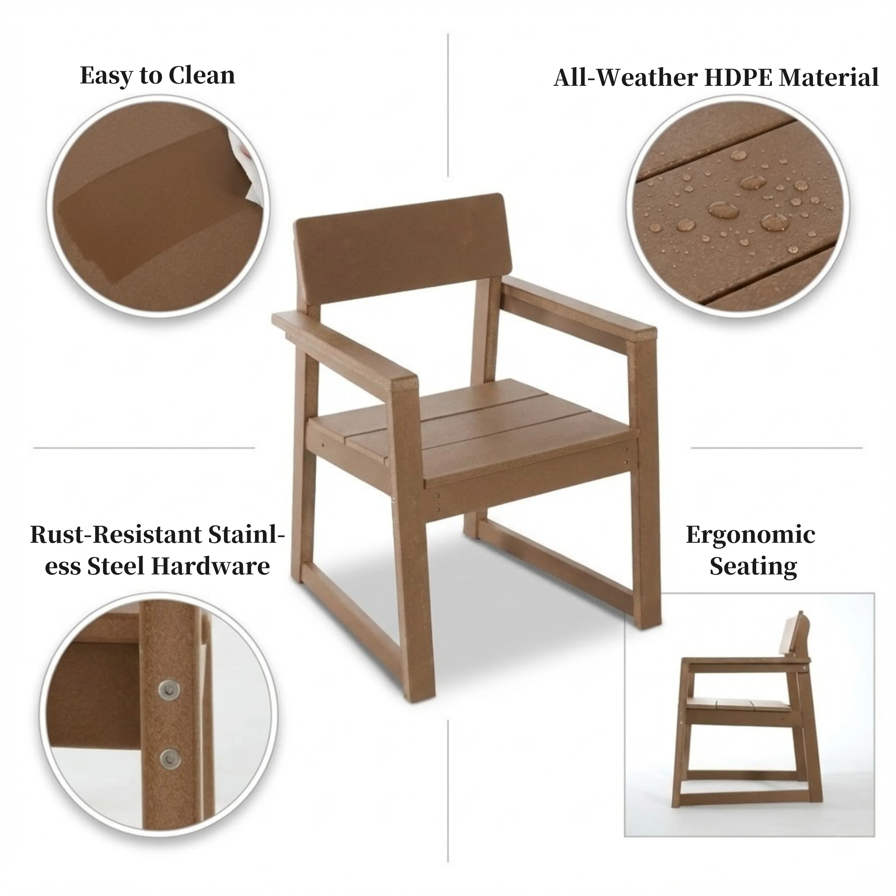 HDPE Outdoor Dining Armchairs with Backrest and Armrests - Image 7