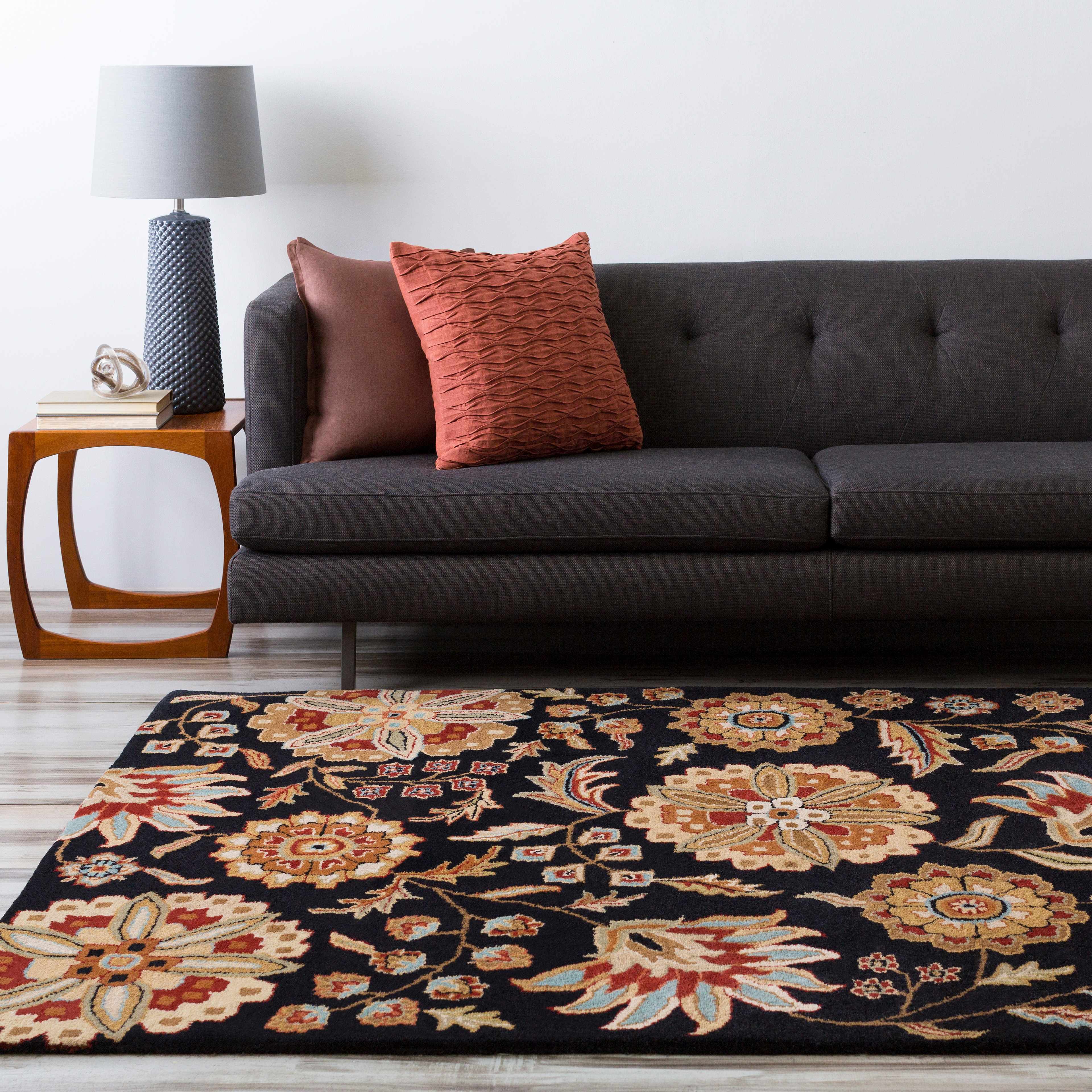 Heaters Black Floral Wool Carpet - Image 2