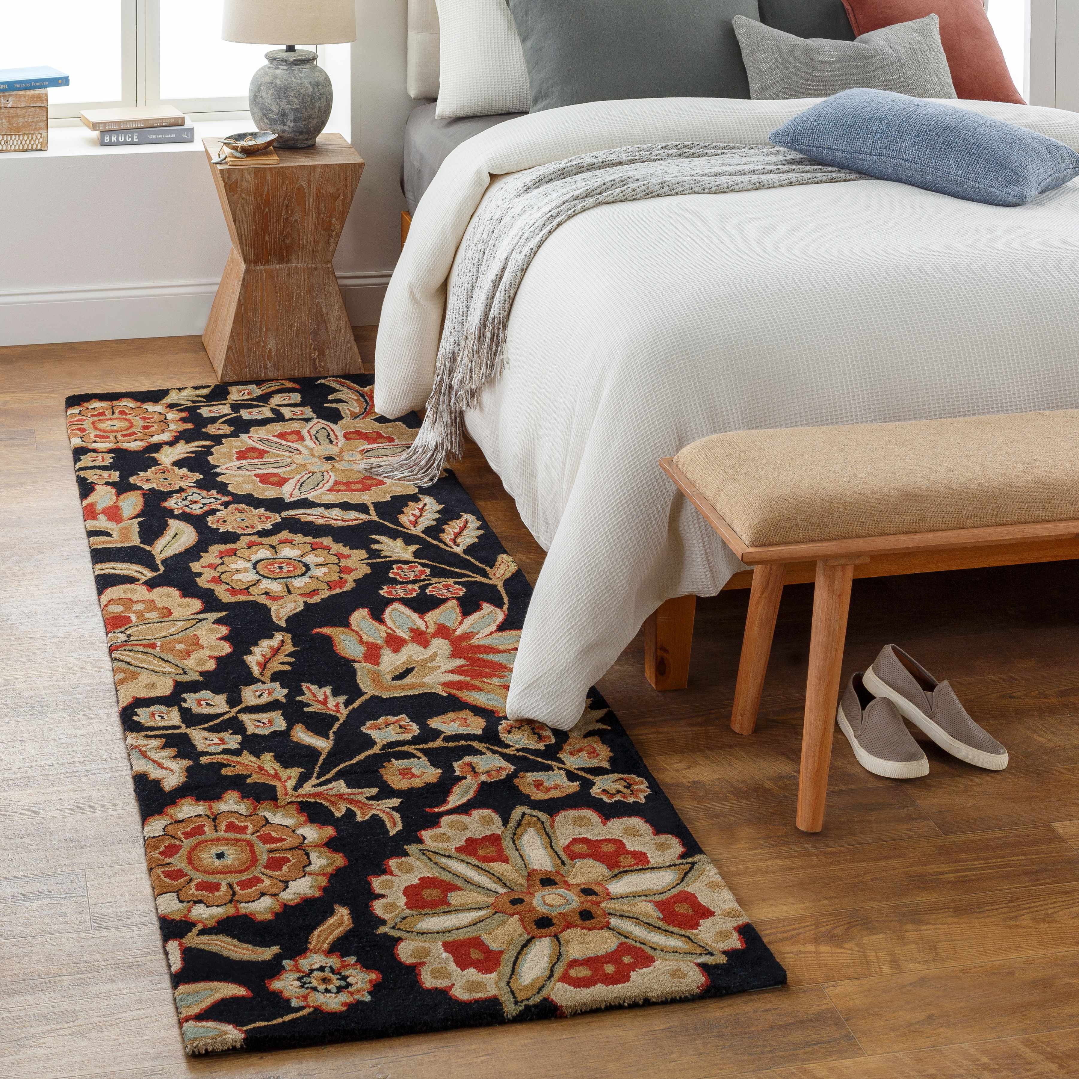 Heaters Black Floral Wool Carpet - Image 4