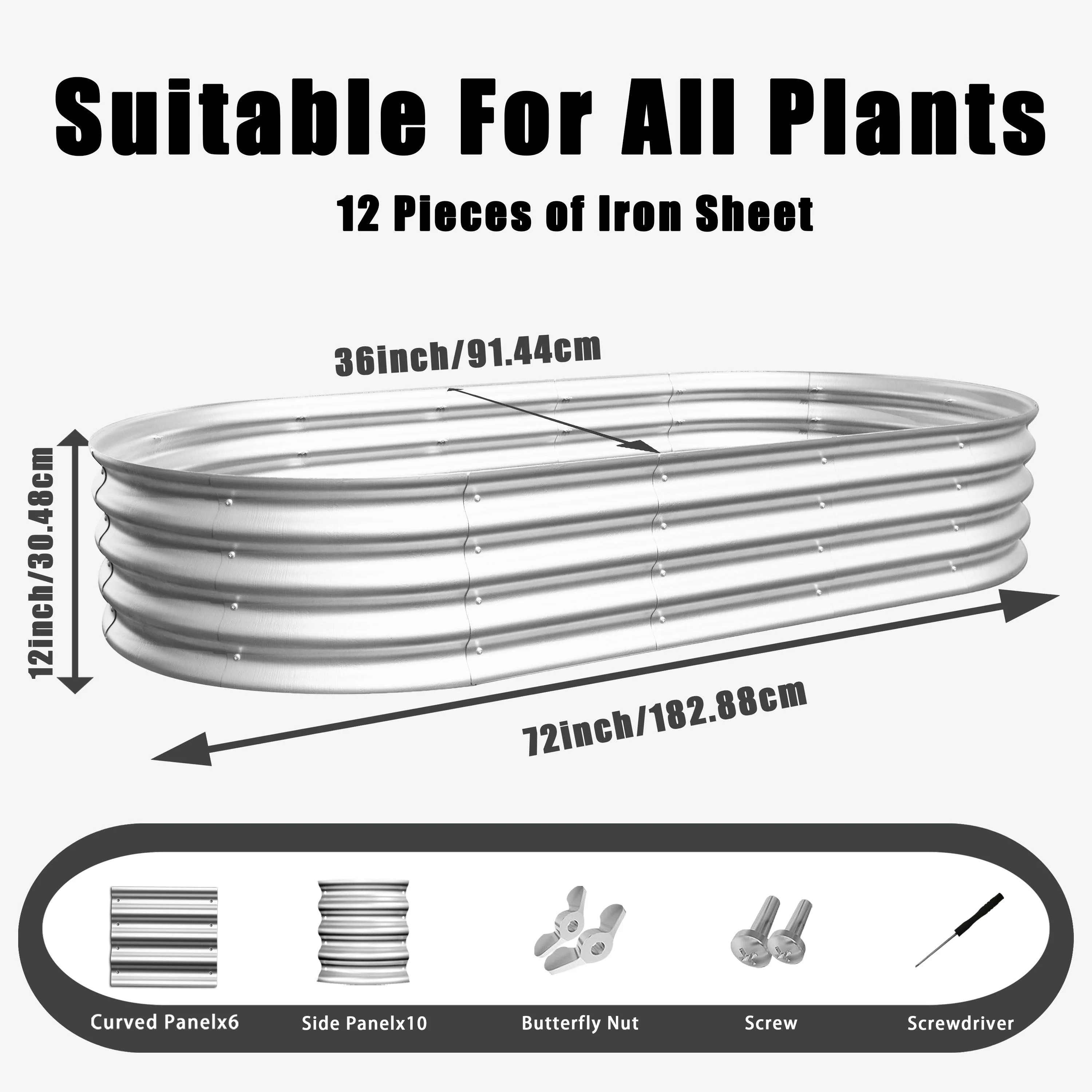 Heavy Duty Galvanized Raised Garden Bed Kit 6x3x1ft Silver - Image 3